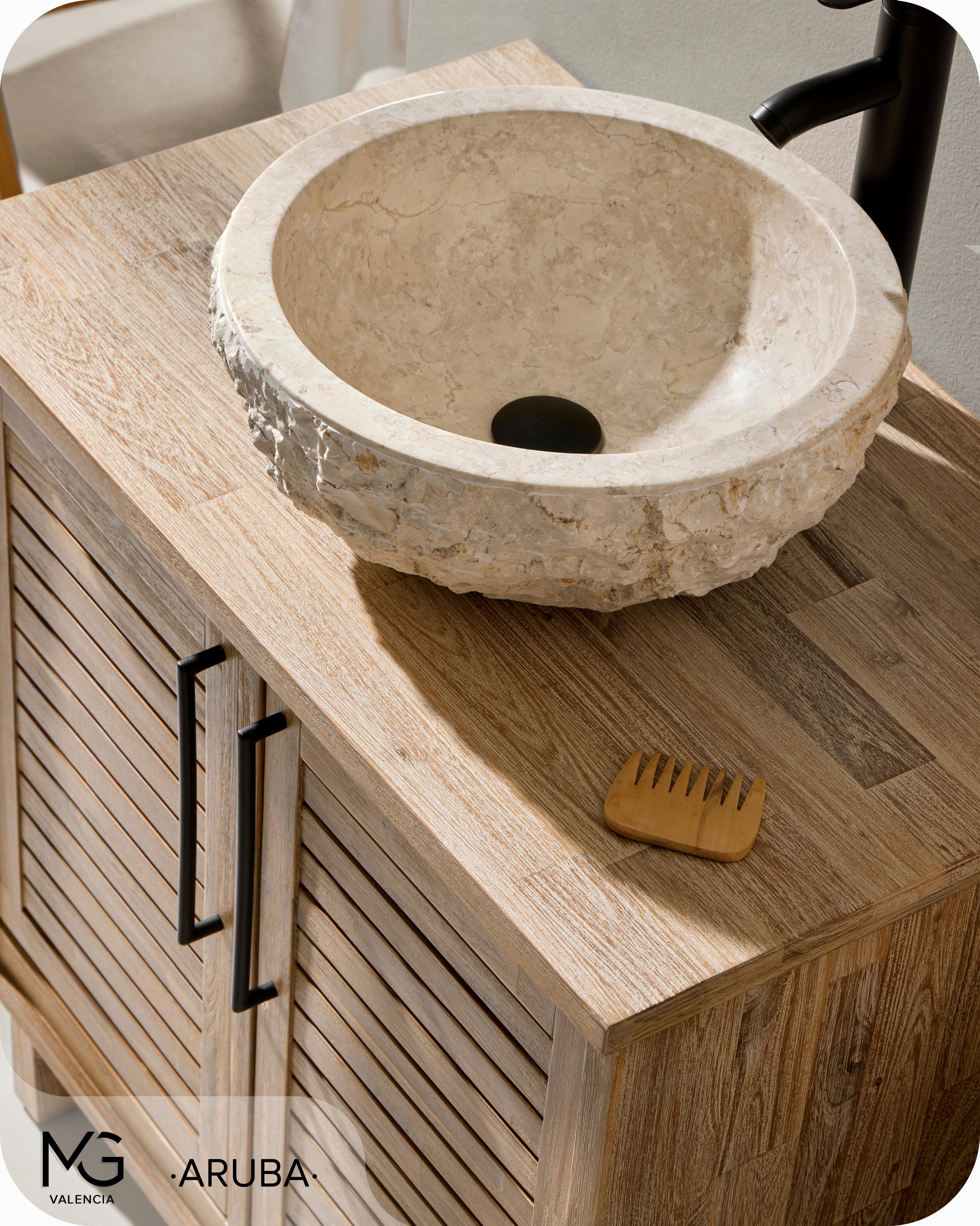 Lavatório de pousar 40 cm bege pedra Aruba - 10