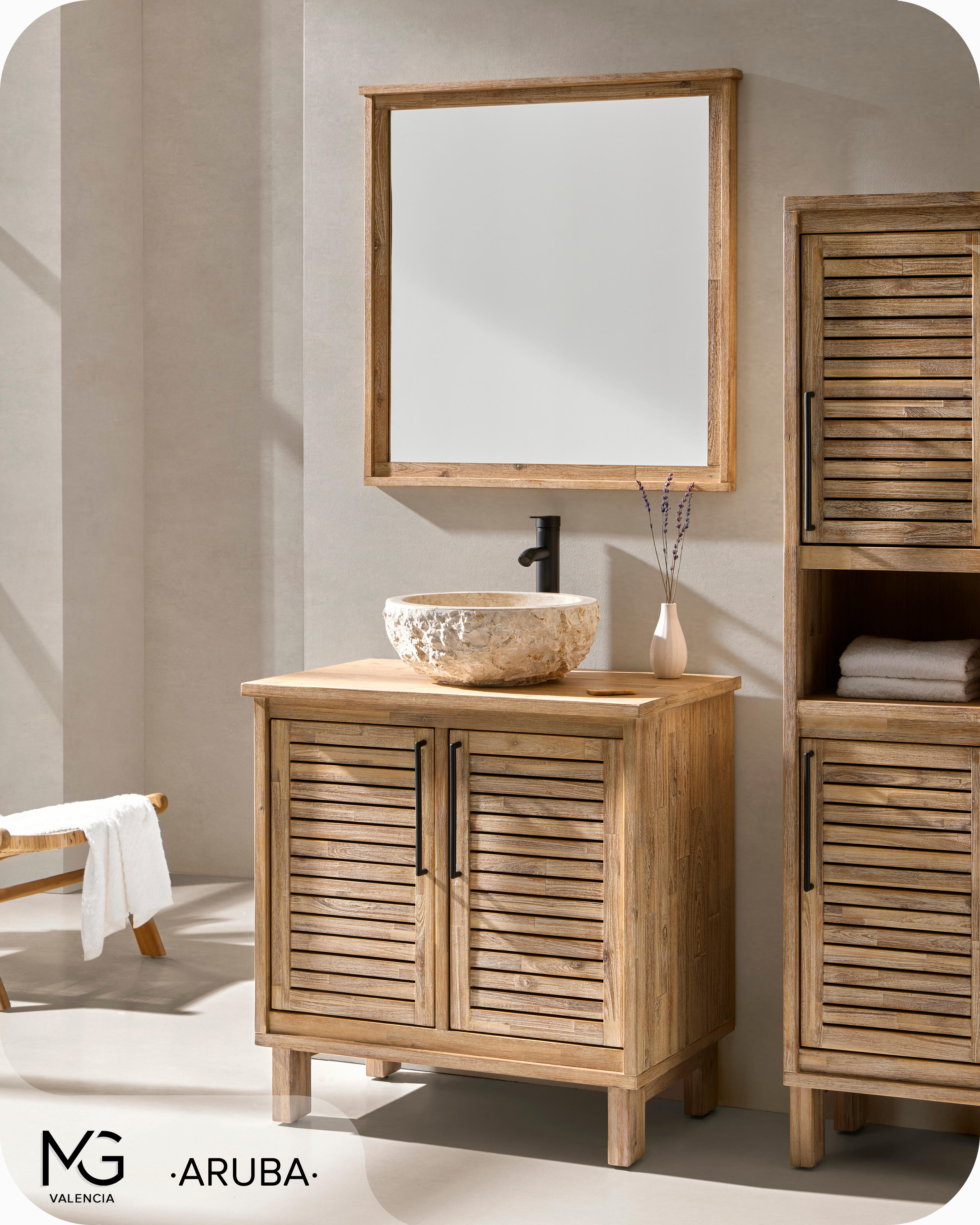 Lavatório de pousar 40 cm bege pedra Aruba - 9