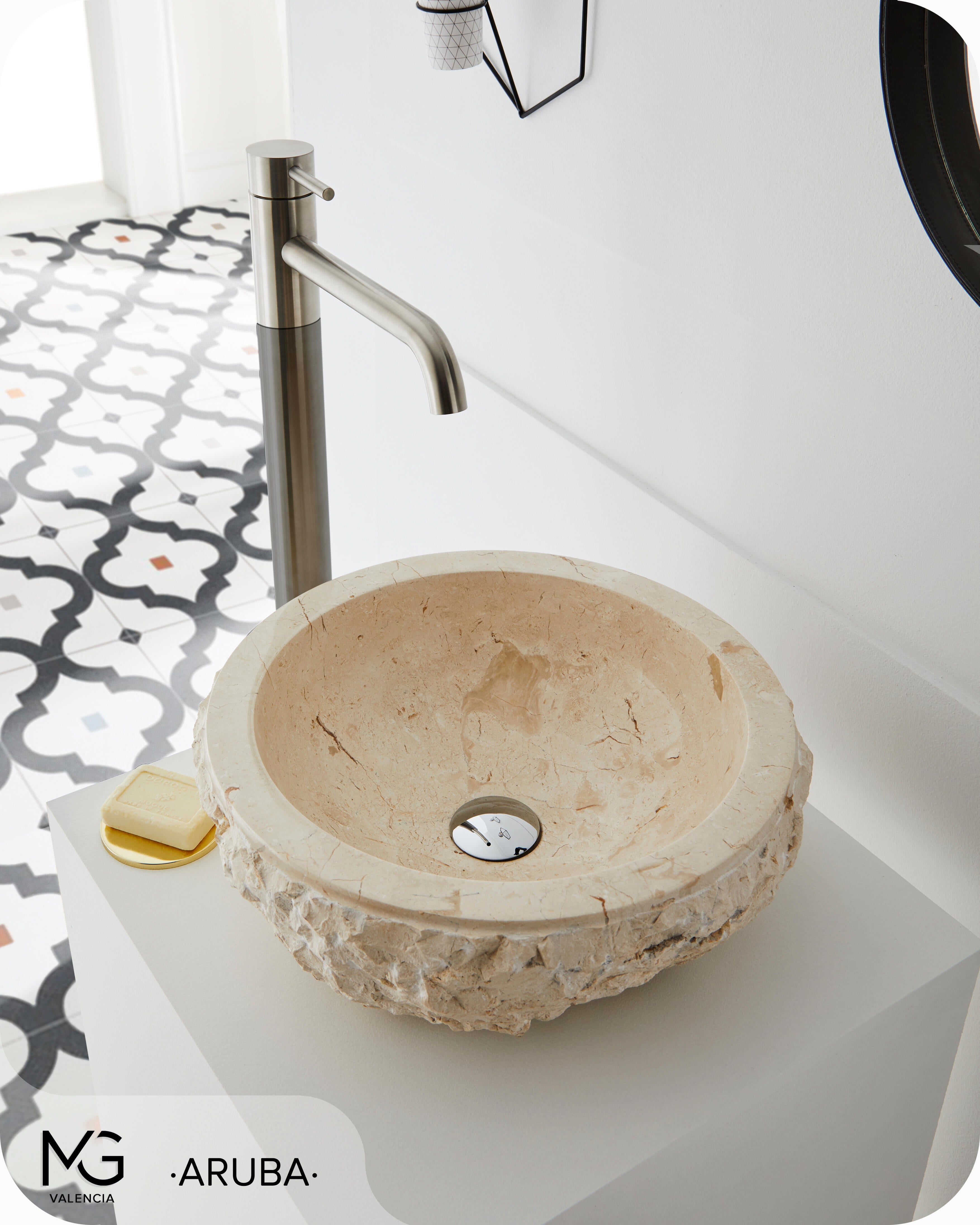 Lavatório de pousar 40 cm bege pedra Aruba - 8