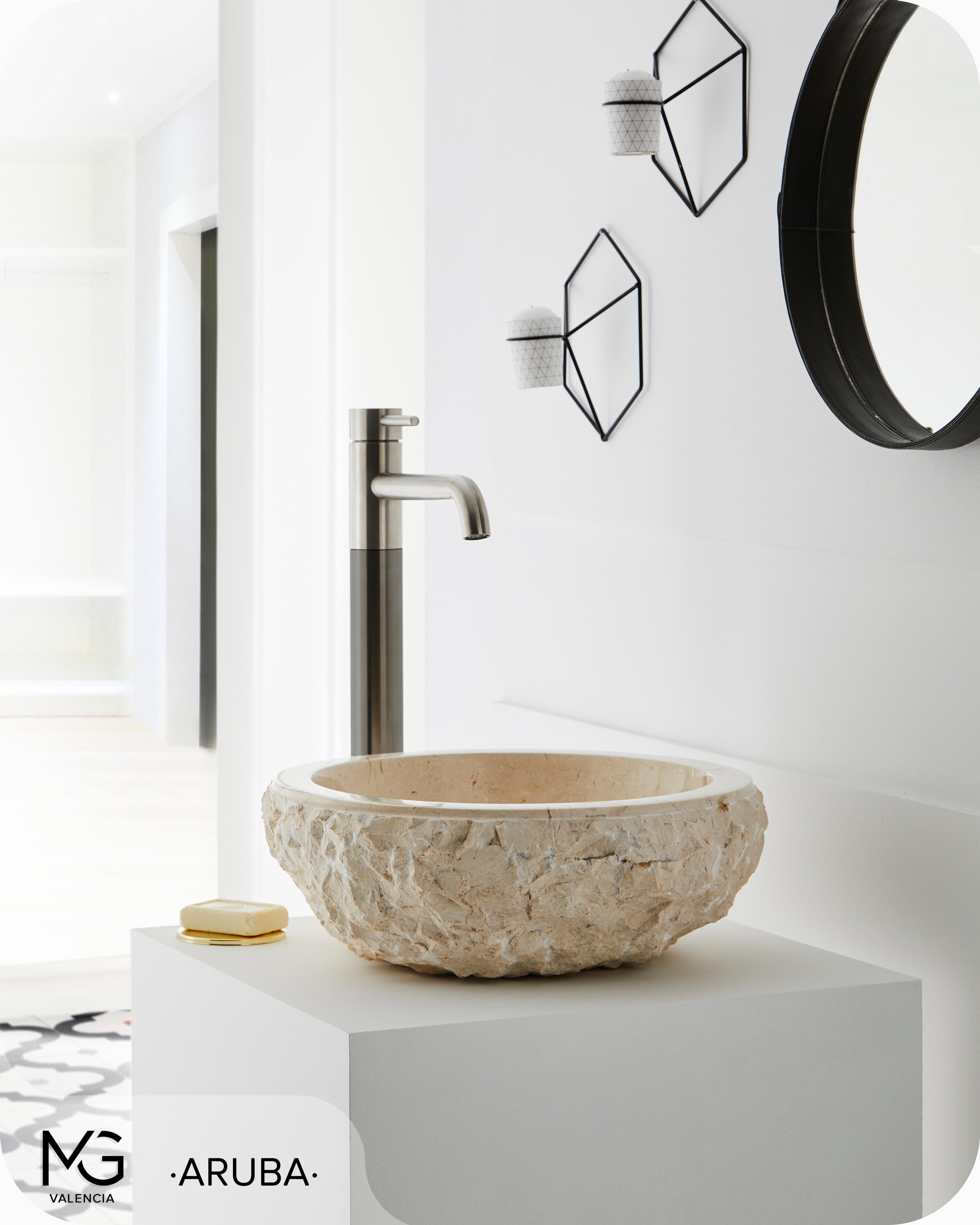 Lavatório de pousar 40 cm bege pedra Aruba - 5