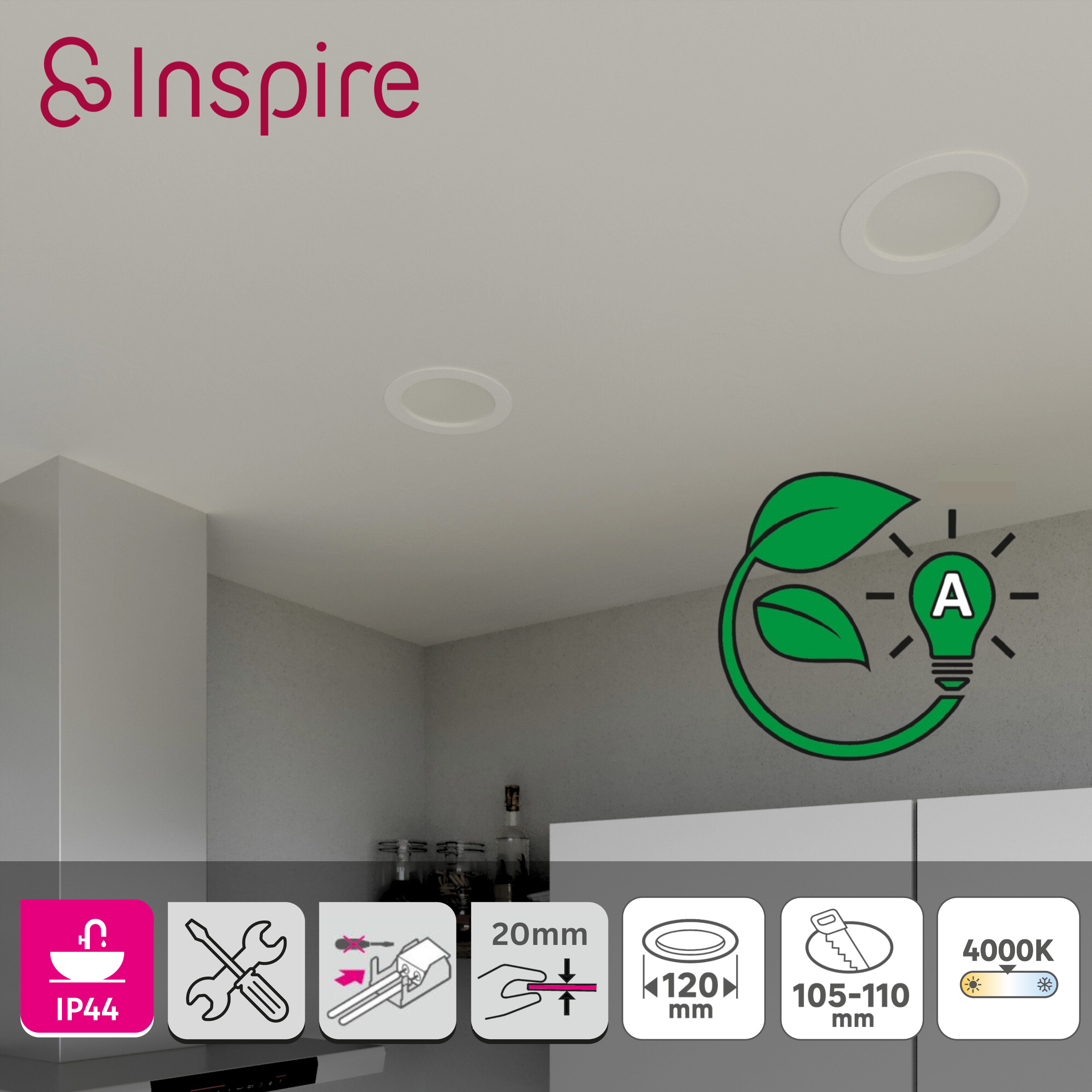 Downlight LED empotrable INSPIRE EXTRAFLAT blanco redondo ø17 cm 1500 lm 6.6 W luz blanco neutro 4000K CRI 89-80 luz natural y fiel IP44 - Foco LED empotrado para baños - 5