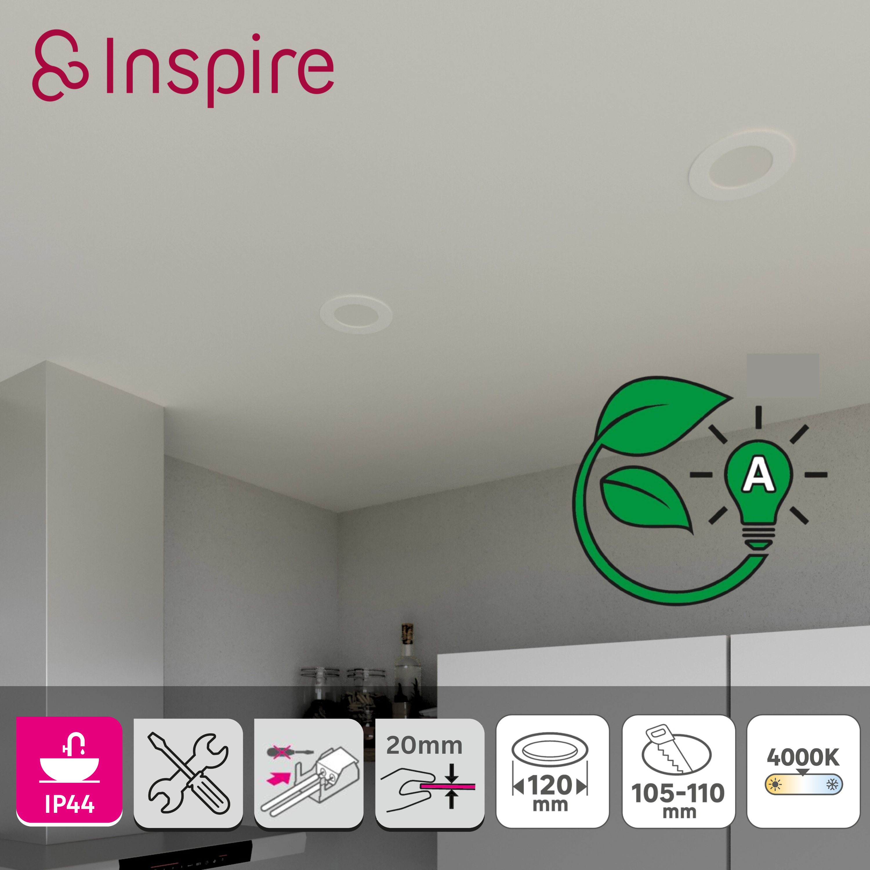 Spot à encastrer LED Extraflat Classe A IP44, D.12, blanc neutre, blanc INSPIRE - 10