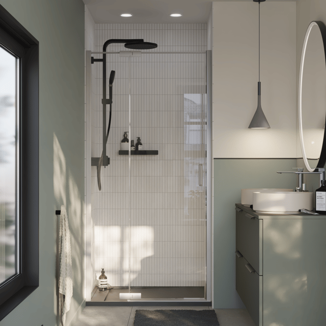 Mampara de ducha frontal giratoria  Neo perfil cromo (86.5-90.5)x200 cm