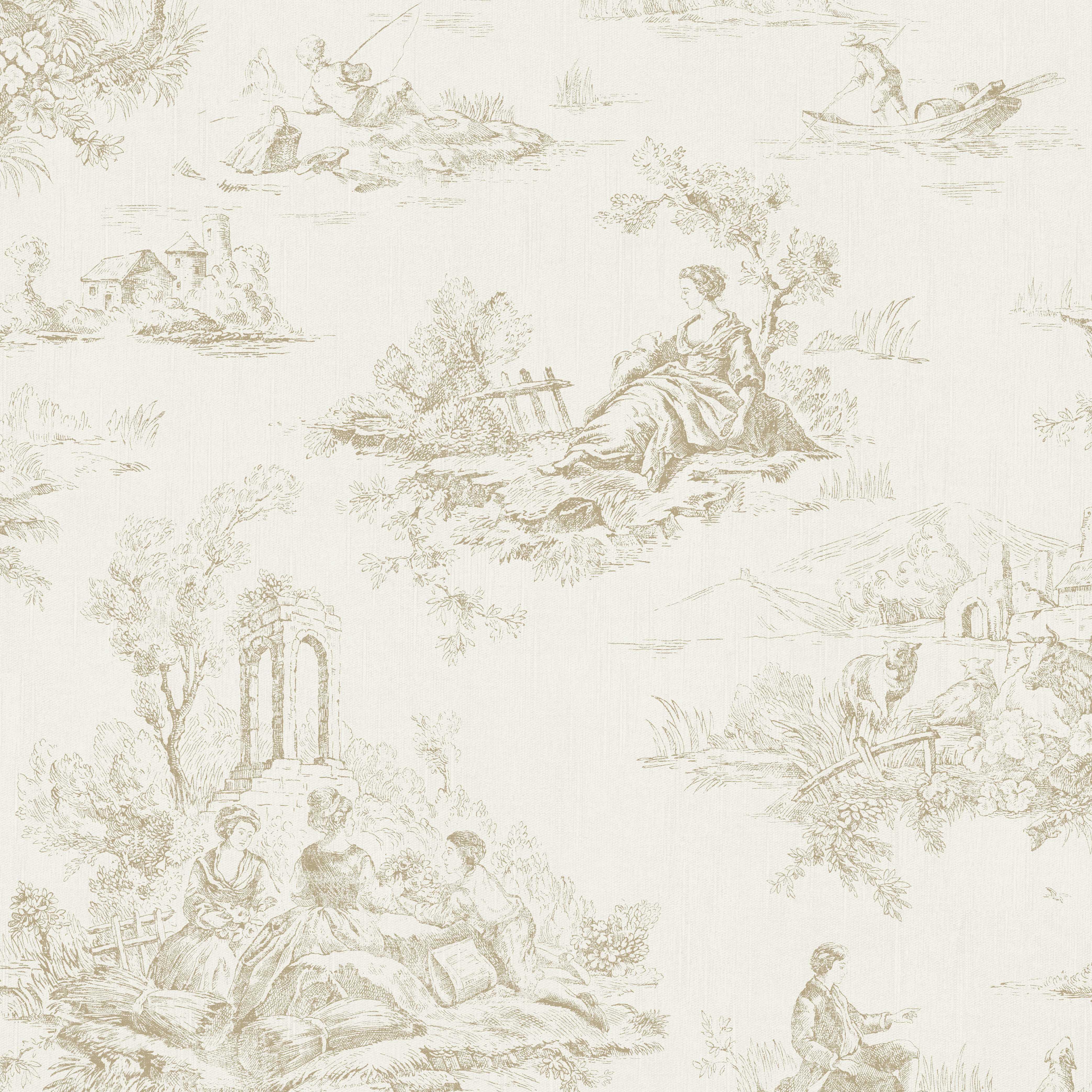 Papier peint vinyle Toile de jouy beige - 4