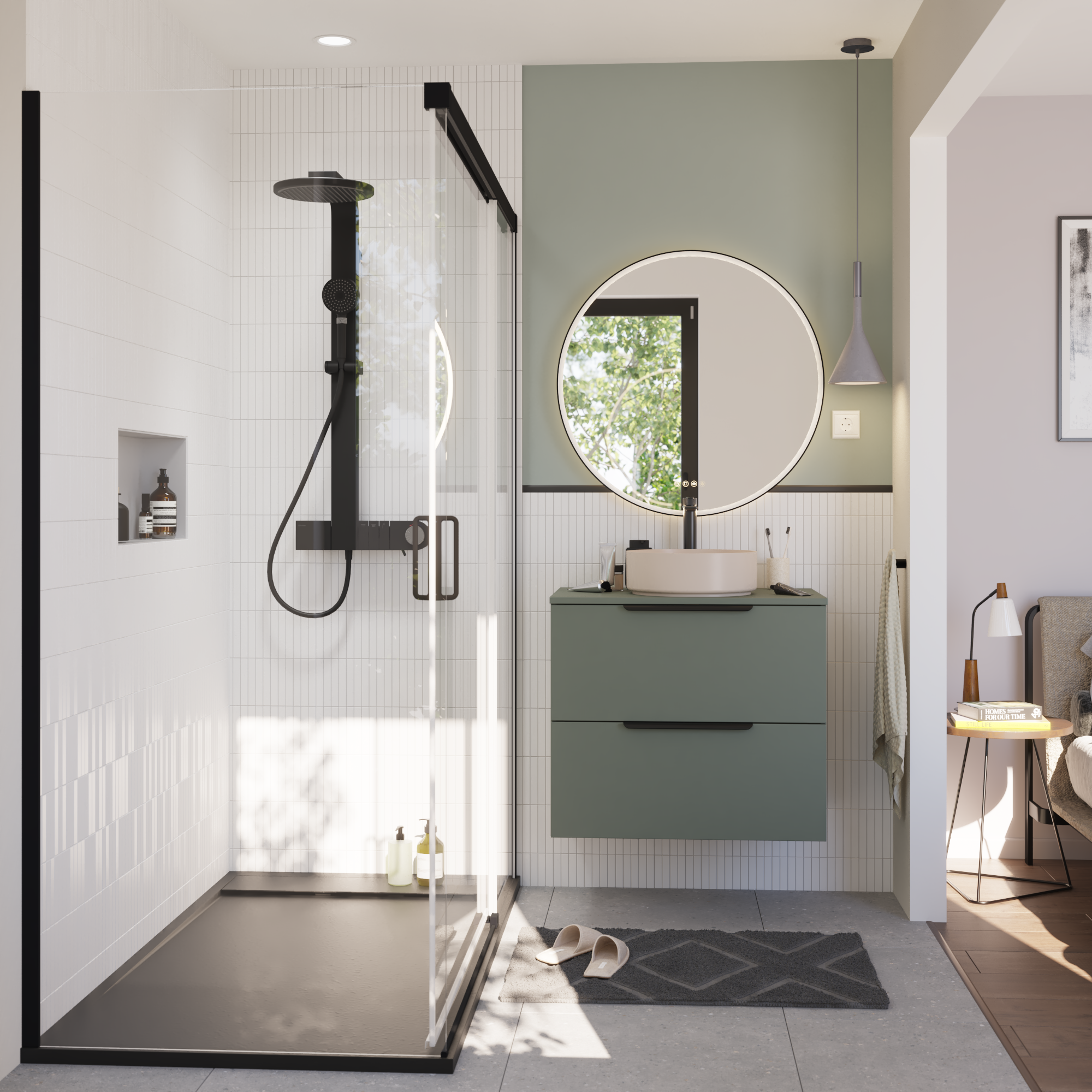 Ścianka prysznicowa do drzwi przesuwnych Neo 100 x 200 cm czarna Sensea - 4