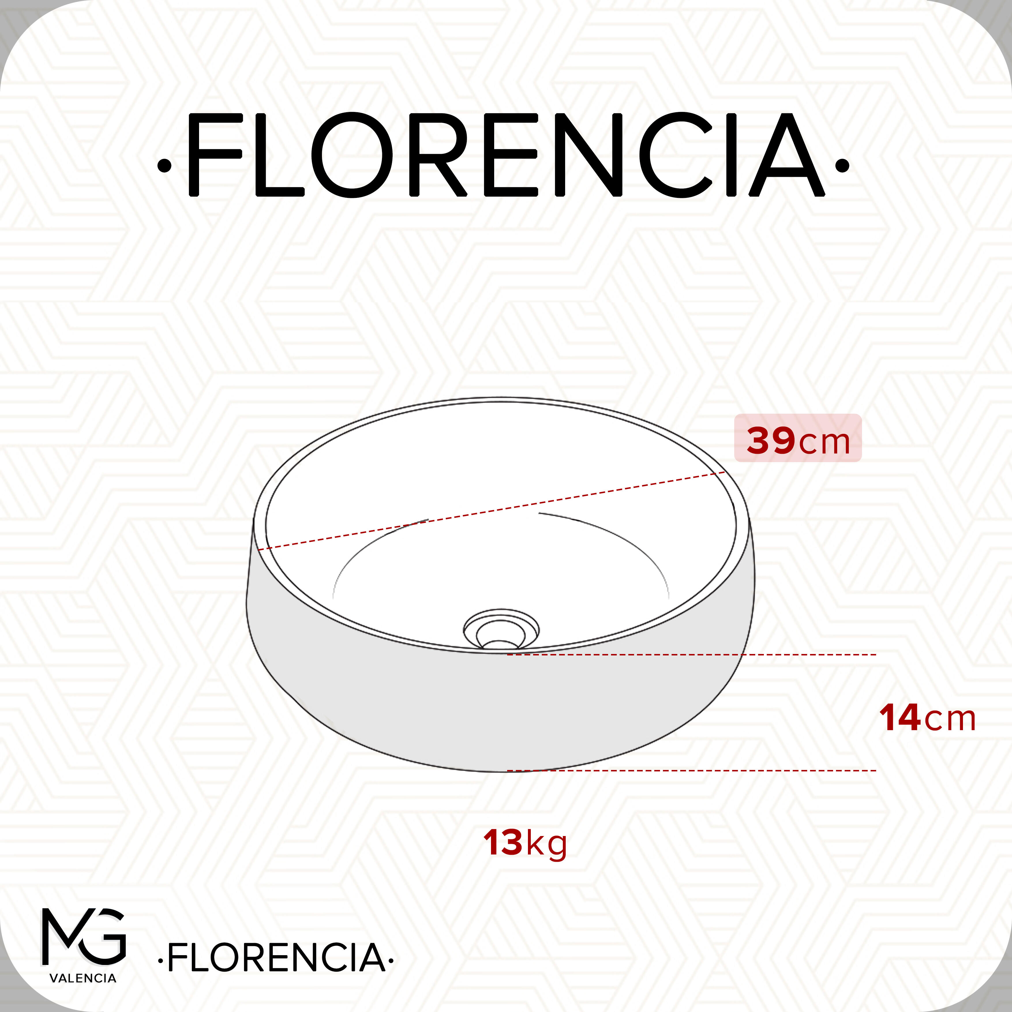 Lavabo de sobreponer Florencia  mate 39x14x39 cm - 9