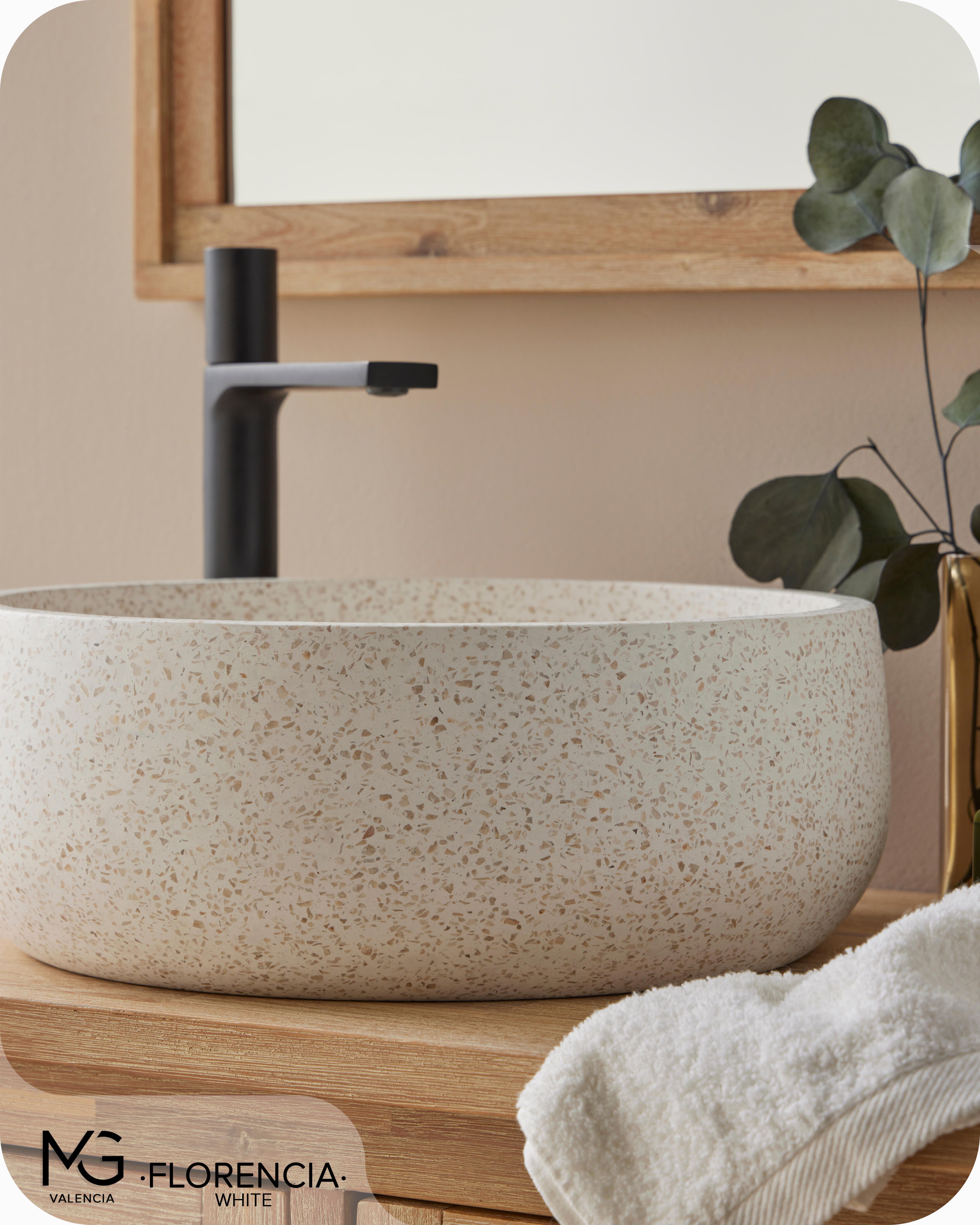 Lavatório de pousar 39x14x39 cm bege mate Florencia Terrazo - 8