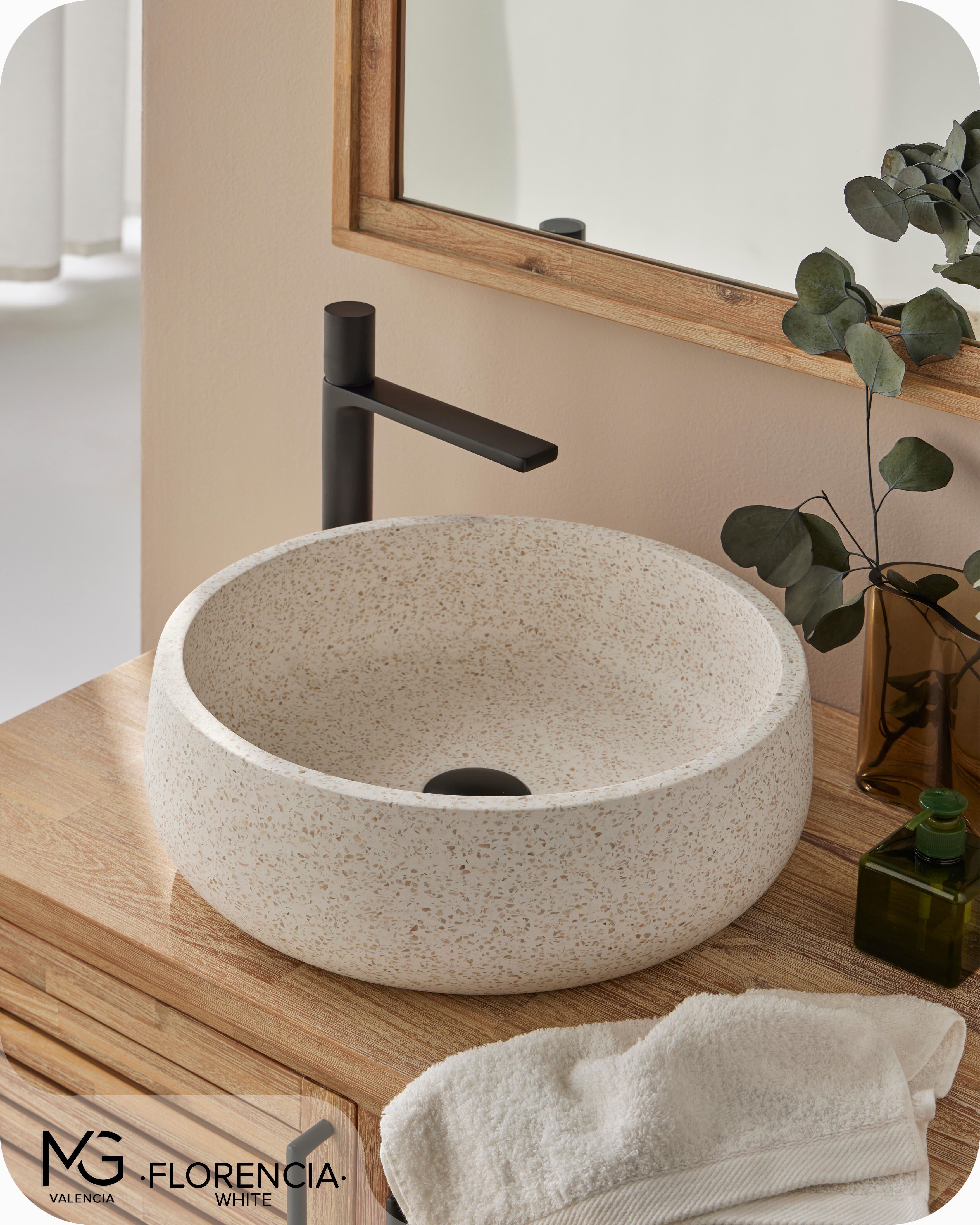 Lavatório de pousar 39x14x39 cm bege mate Florencia Terrazo - 10