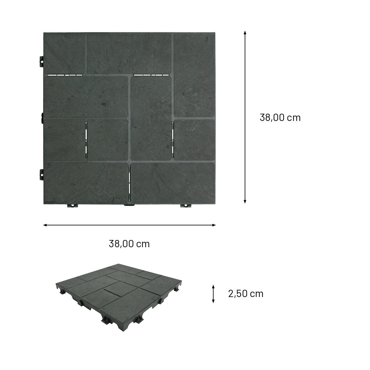 Baldosa encajable composite 38 x 38 cm y 25 mm gris onek