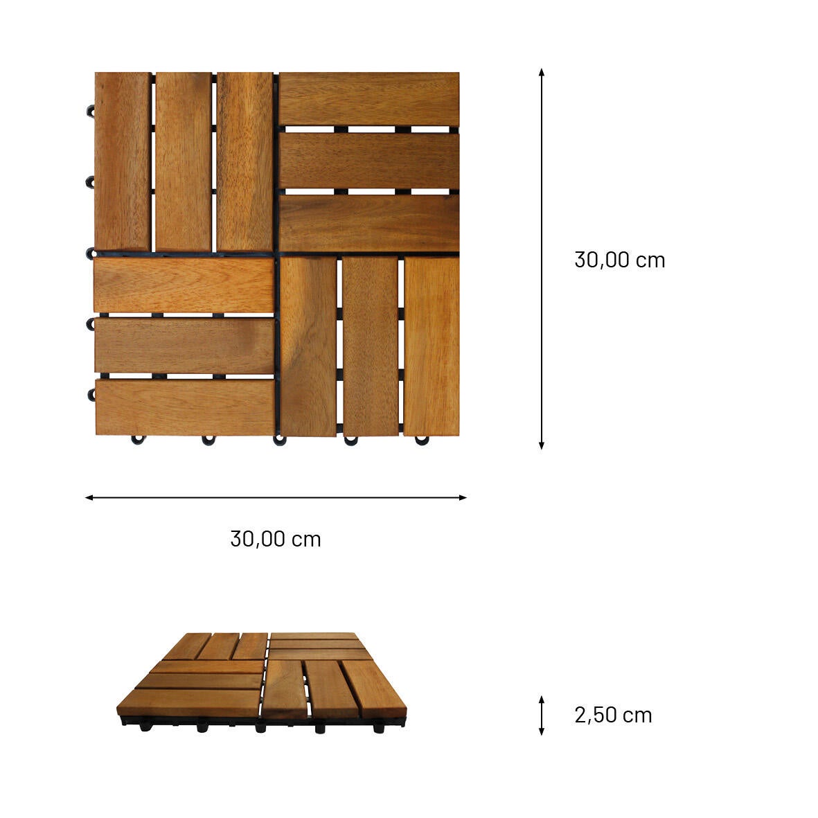 Piastrella a incastro in legno Acacia miele L 30 x L 30 cm x Sp. 25 mm - 9