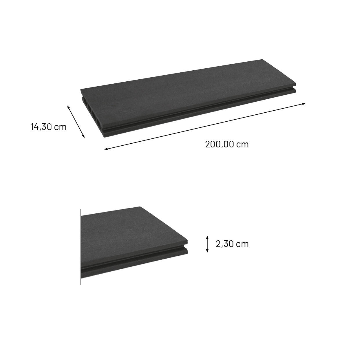 Listone con fissaggio a clip e a incastro in composito di legno e plastica (wpc) DOUBLE ONE-K DECK grigio antracite L 200 x L 14.3 cm x Sp. 23 mm - 3