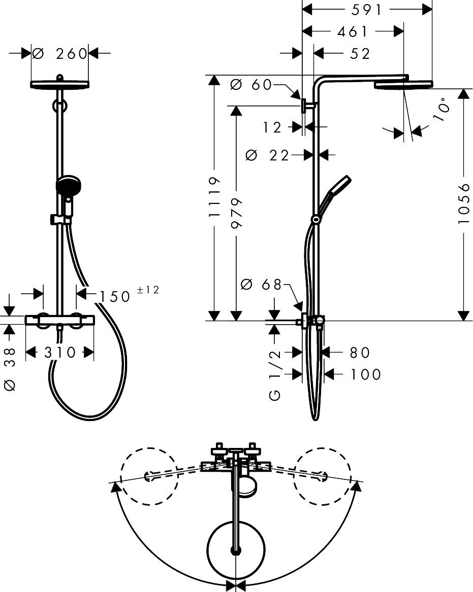 Colonne de douche thermostatique 3 jet(s) chrome Pulsify puro HANSGROHE - 8