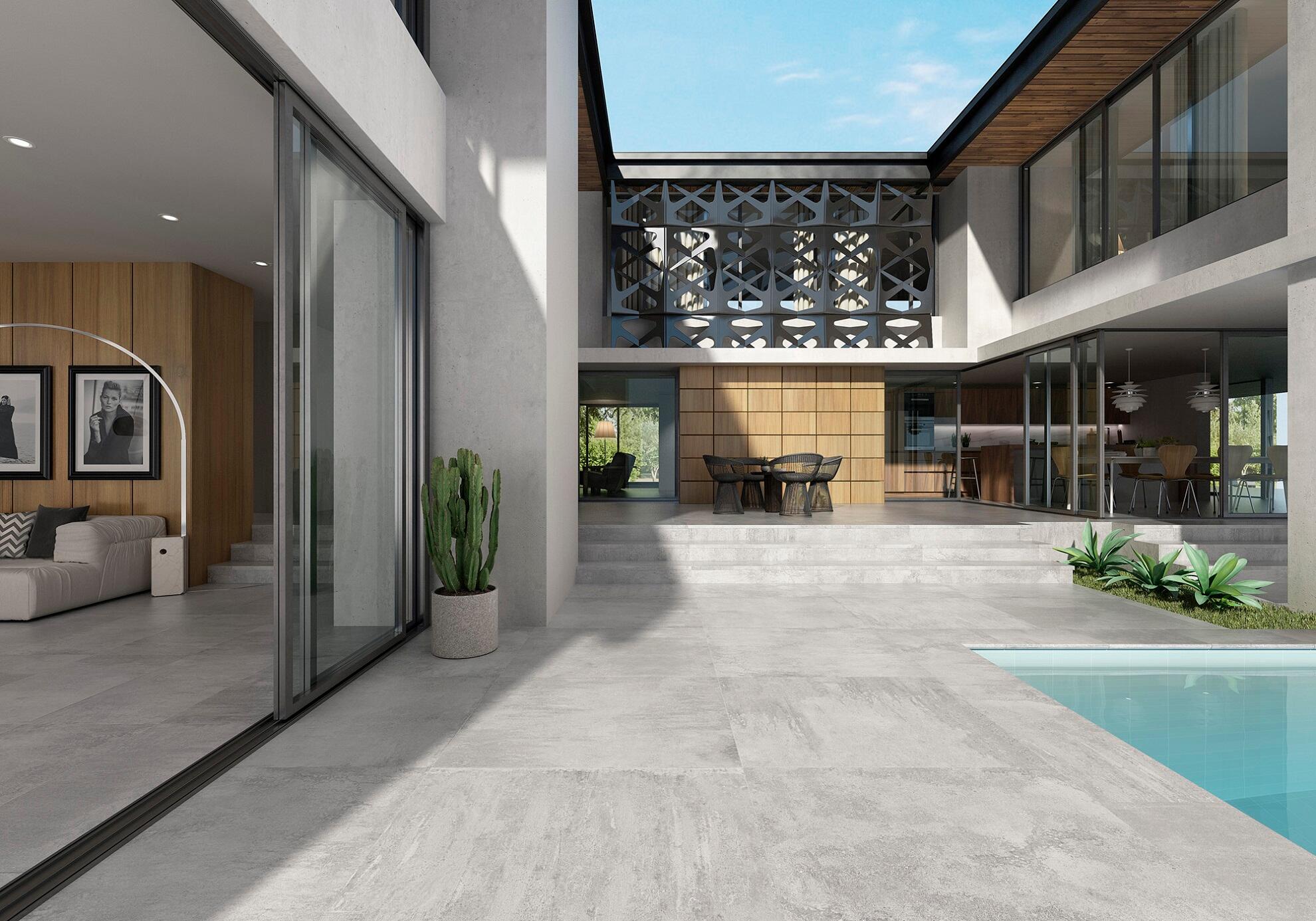 Suelo piscina cerámico opera efecto hormigón silver 120x120 cm c1