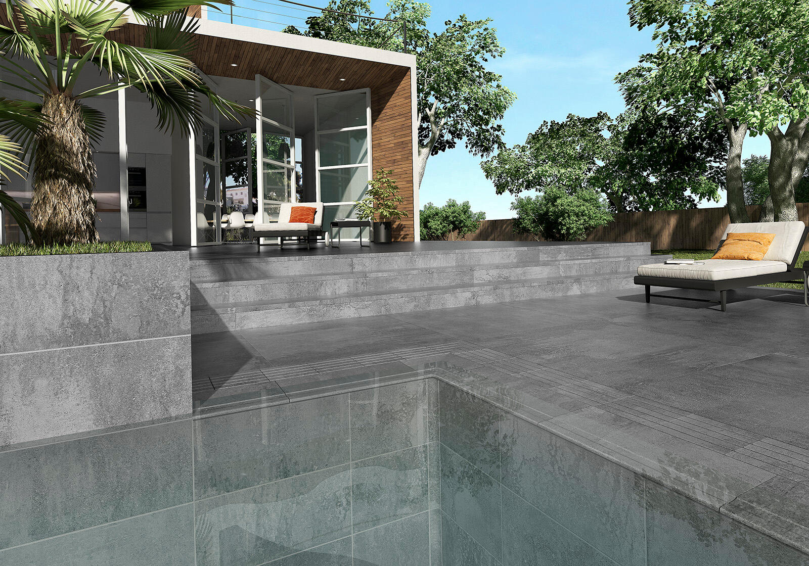 Suelo piscina cerámico opera efecto hormigón iron 15x120 cm c1