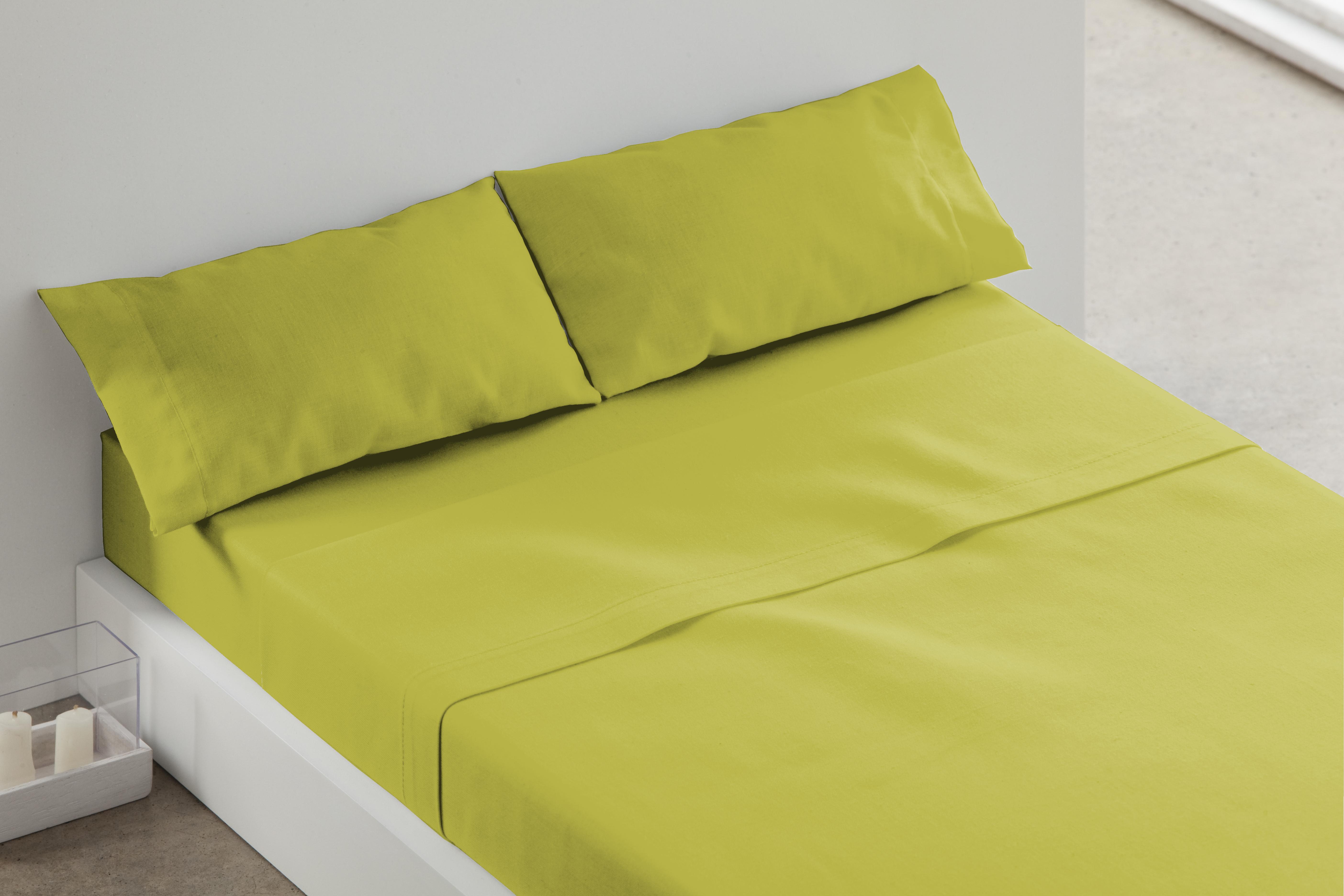 Sábana bajera con elástico algodón 145 hilos verde aloe 135x200 para cama de 135 cm