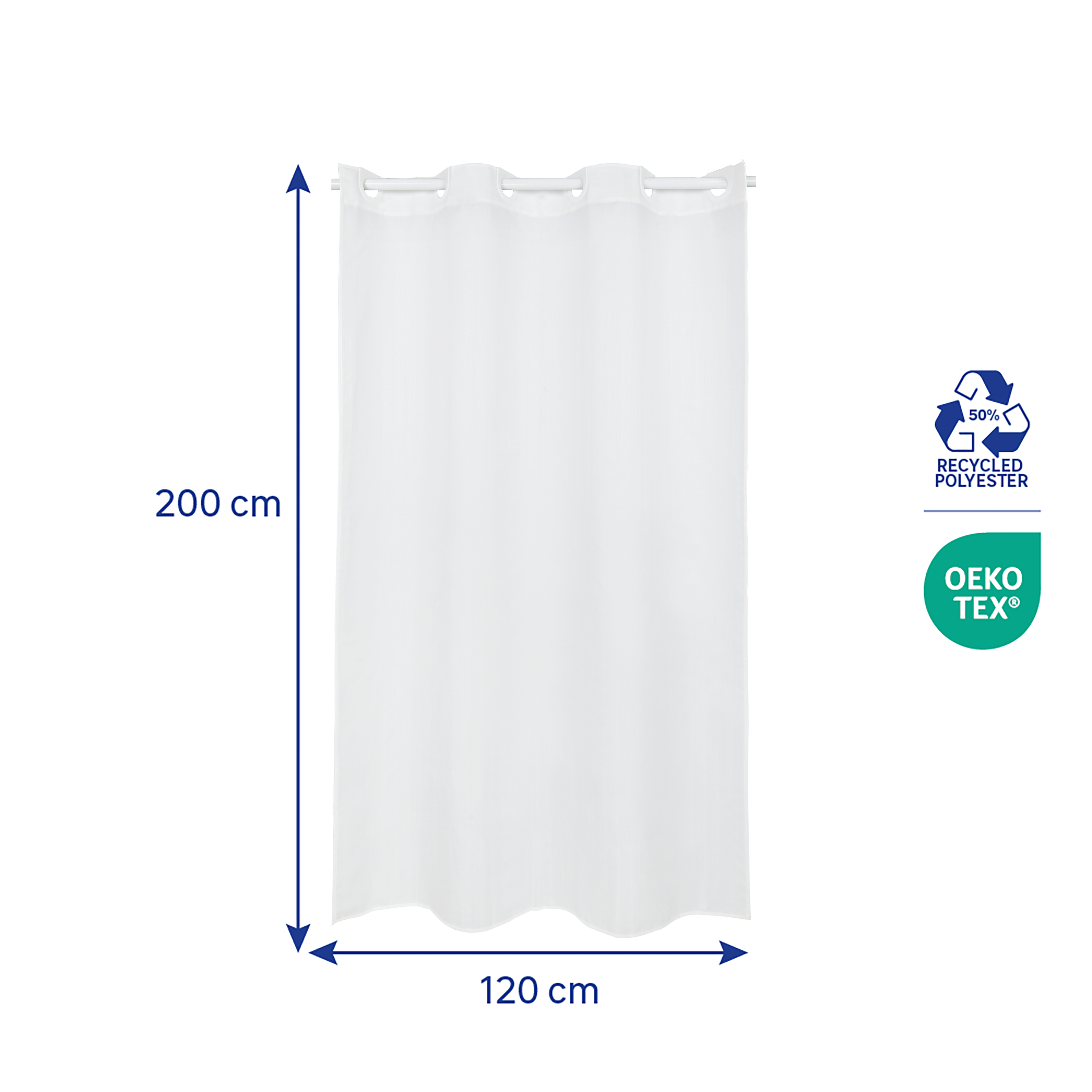 Rideau De Douche Blanc Polyester Imperméable 115x170 Cm - Lavable Machine, Anti-moisissure