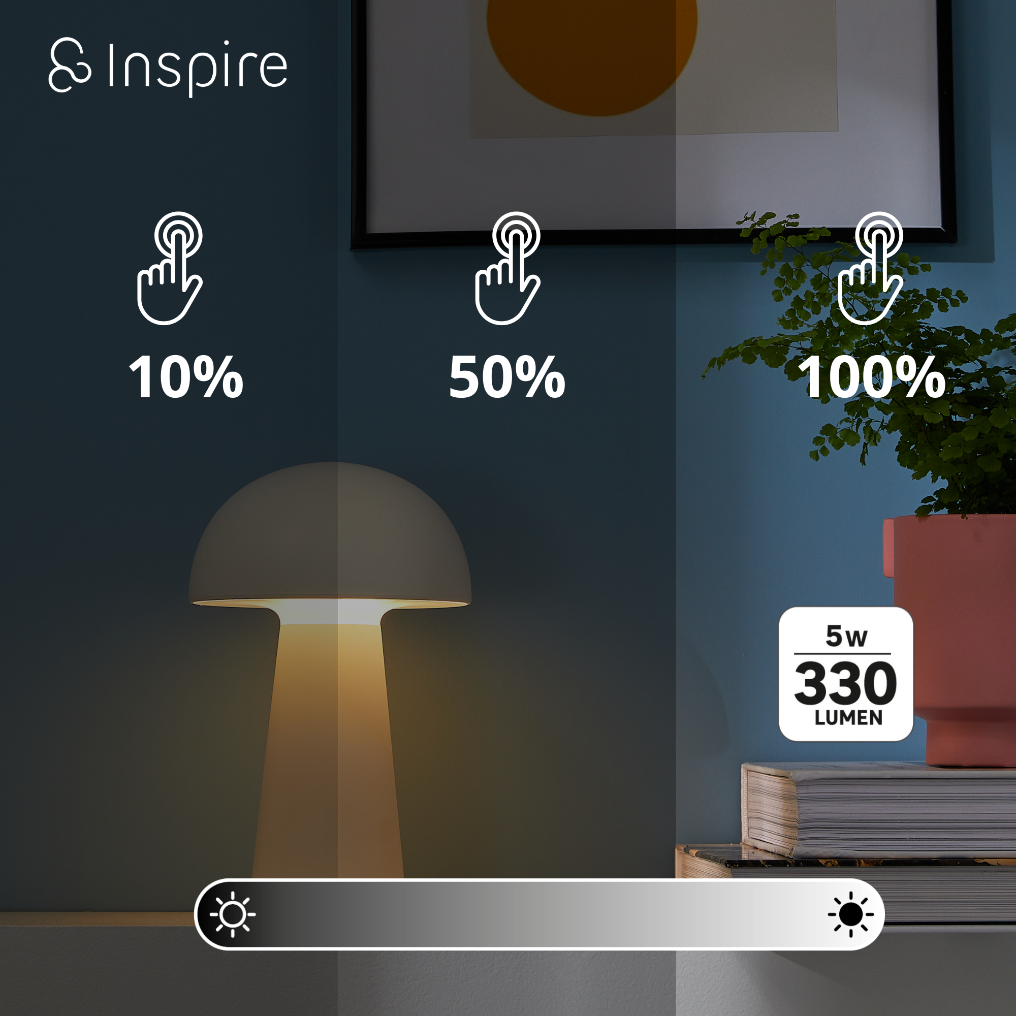 Lámpara de mesa sin cable LED Sigrun INSPIRE con estructura blanca pantalla blanca luz cálida 2700K - 3