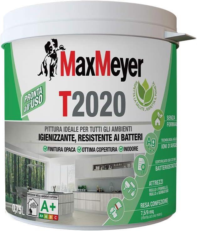 Pittura per interni traspirante, MAXMEYER T2020 bianco opaco, 0.75 L - 2