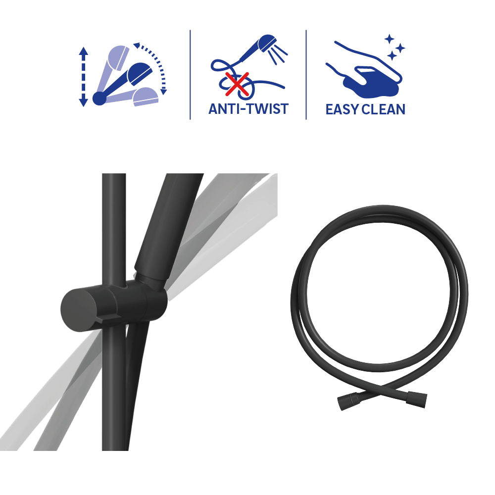 Alcachofa de ducha + flexo + barra SENSEA Icone negro con 3 funciones - 6