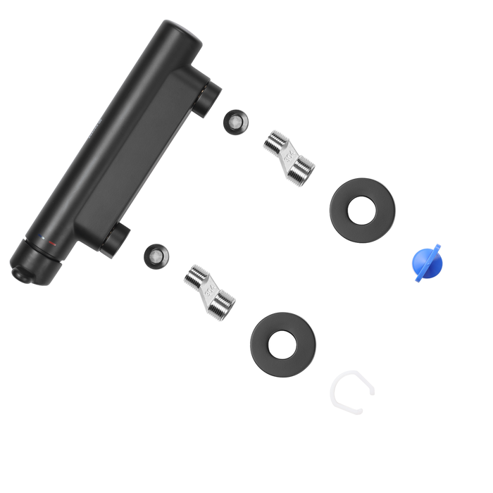 widok rozstrzelony czarnej baterii wannowej easy sensea