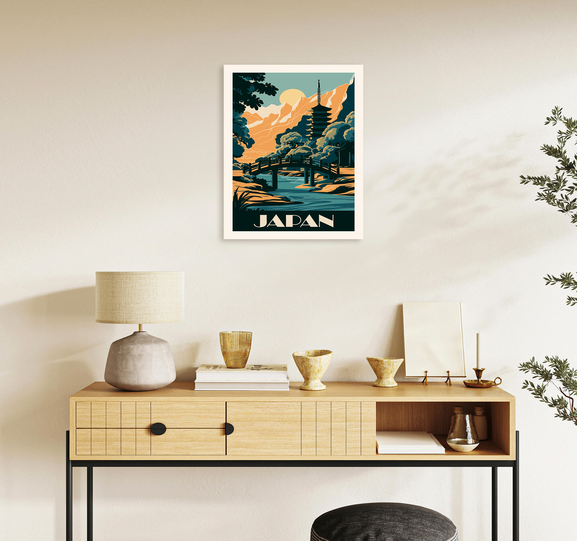 Pintura impresa sin marco japon puente 50 x 40 cm