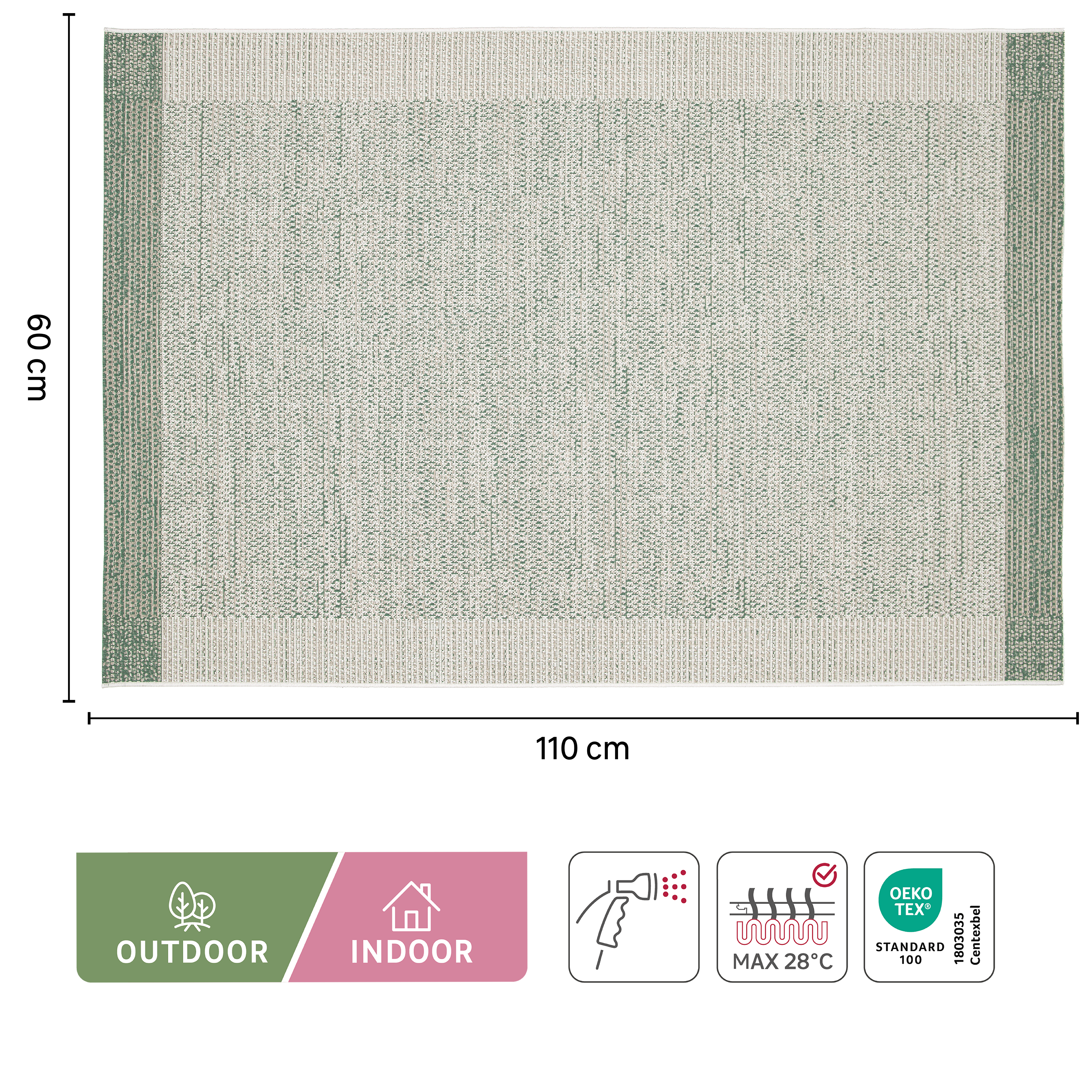 Alfombra pie de cama polipropileno July exterior/interior 60x110cm tejido plano  liso verde cactus - 3