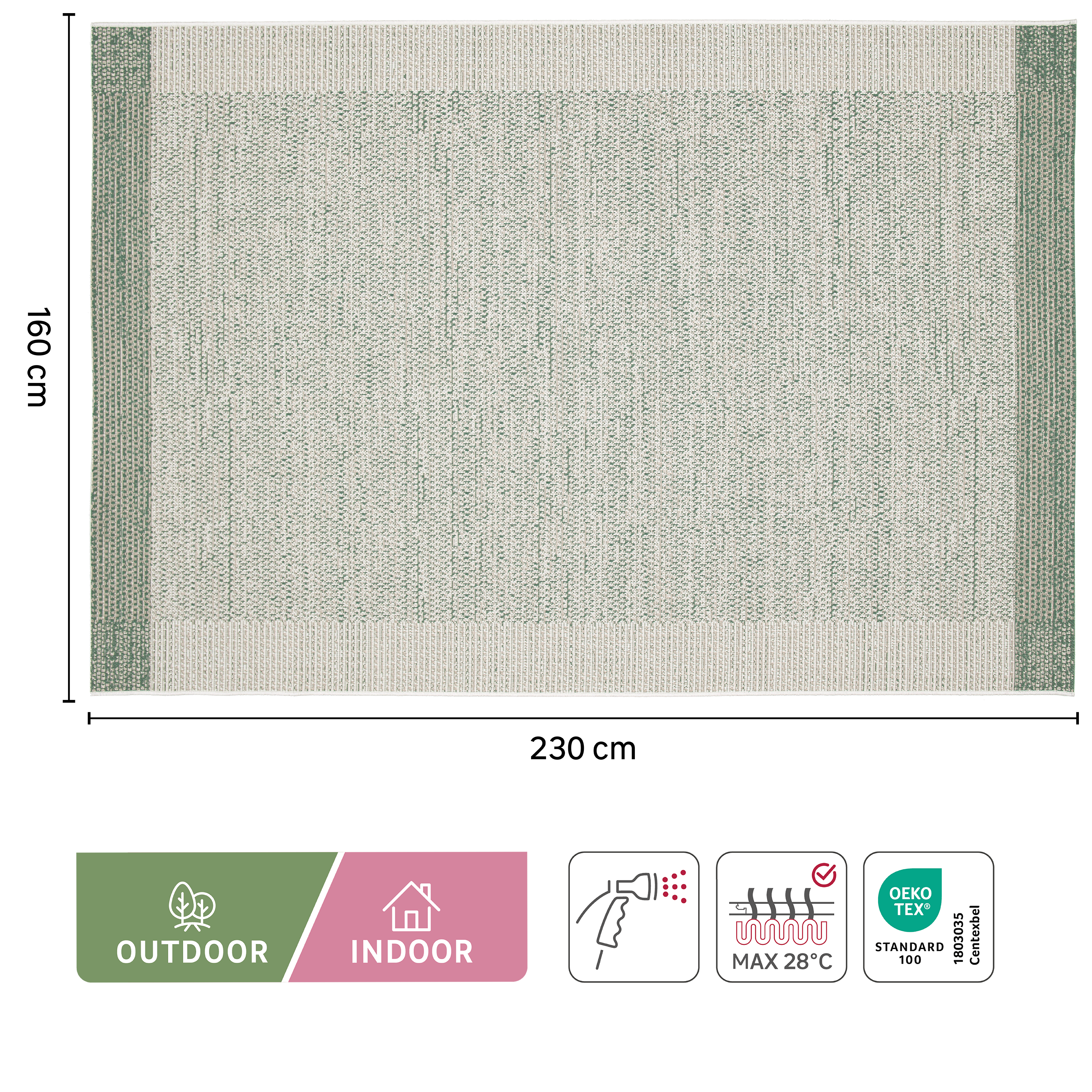 Alfombra polipropileno July exterior/interior 160x230cm tejido plano  liso verde cactus - 4