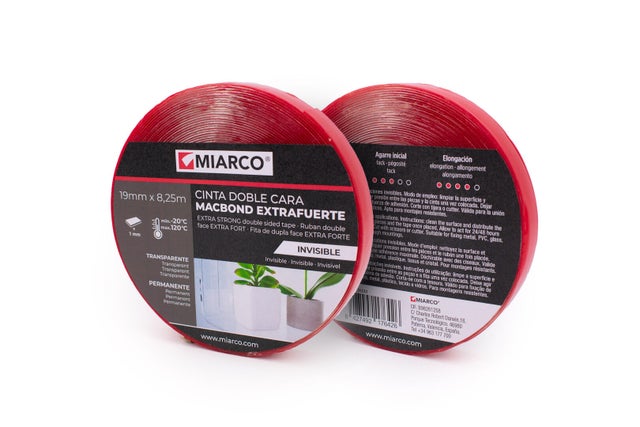 FITA ADESIVA DUPLA FACE EXTRA FORTE MACBOND 10T MIARCO 19MMX8,25M TRANSPARENTE