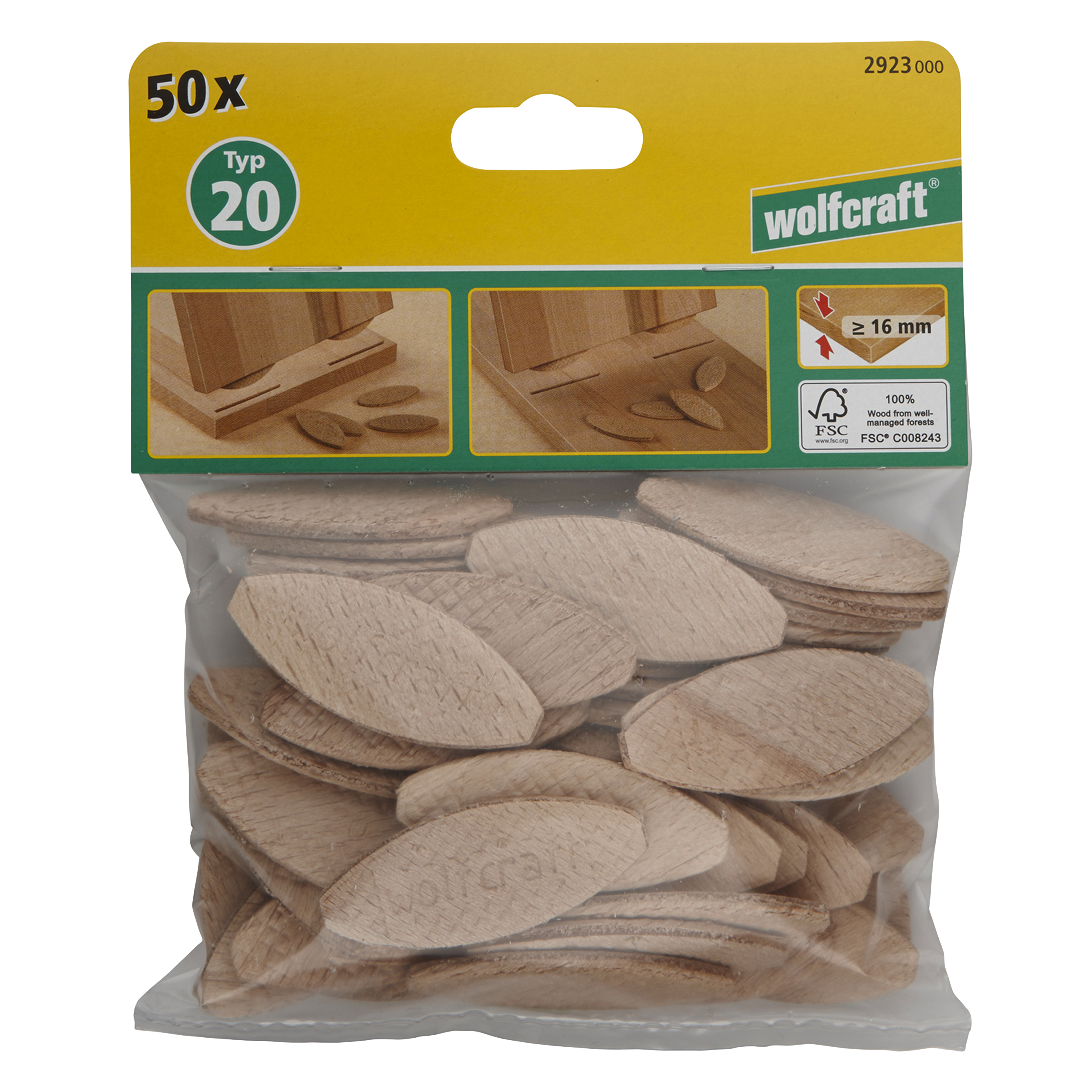 50 lamelles d'assemblage N°20 pour bois 16 mm - WOLFCRAFT - 5