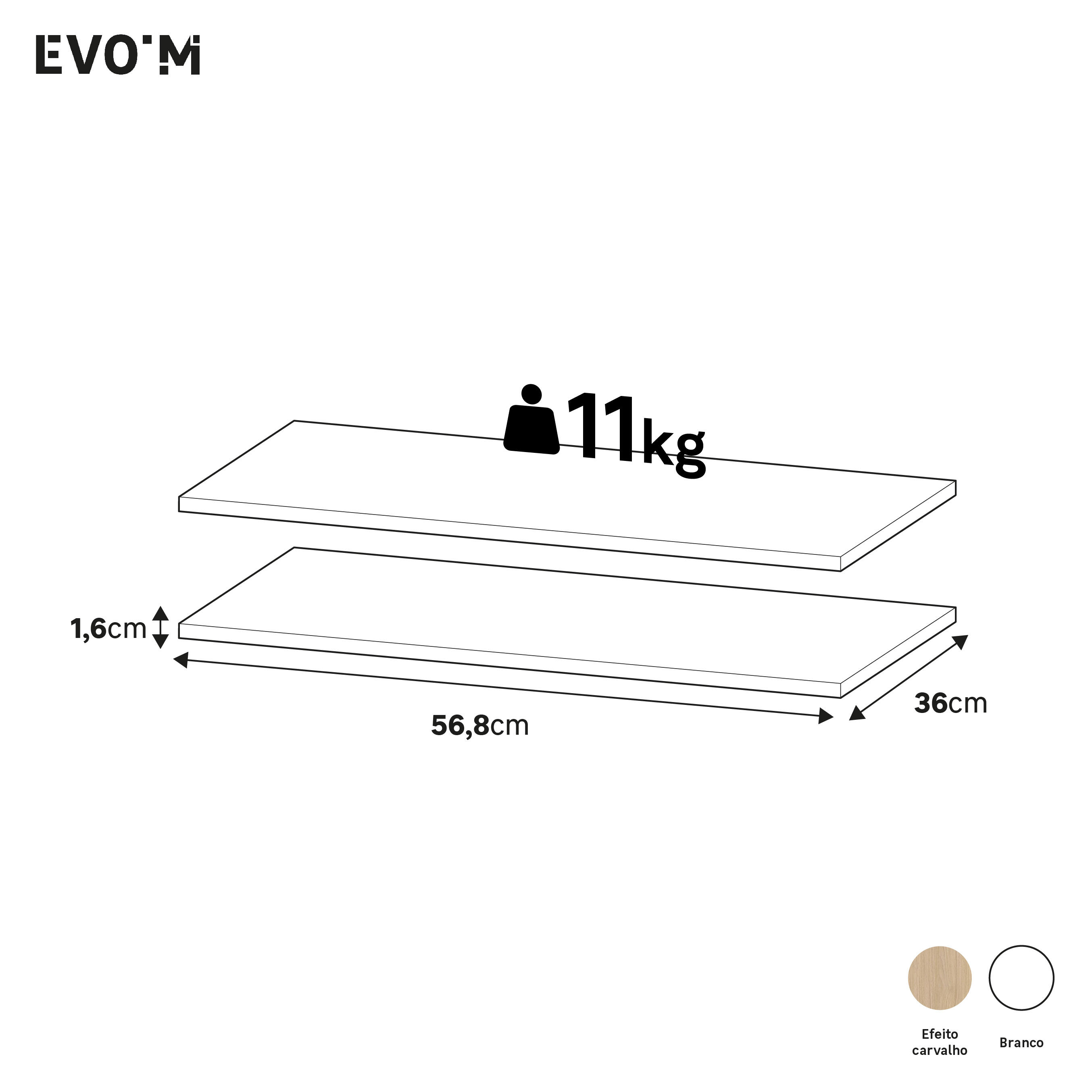 Conjunto 2 prateleiras 60x38 cm carvalho Spaceo Evo'M - 5