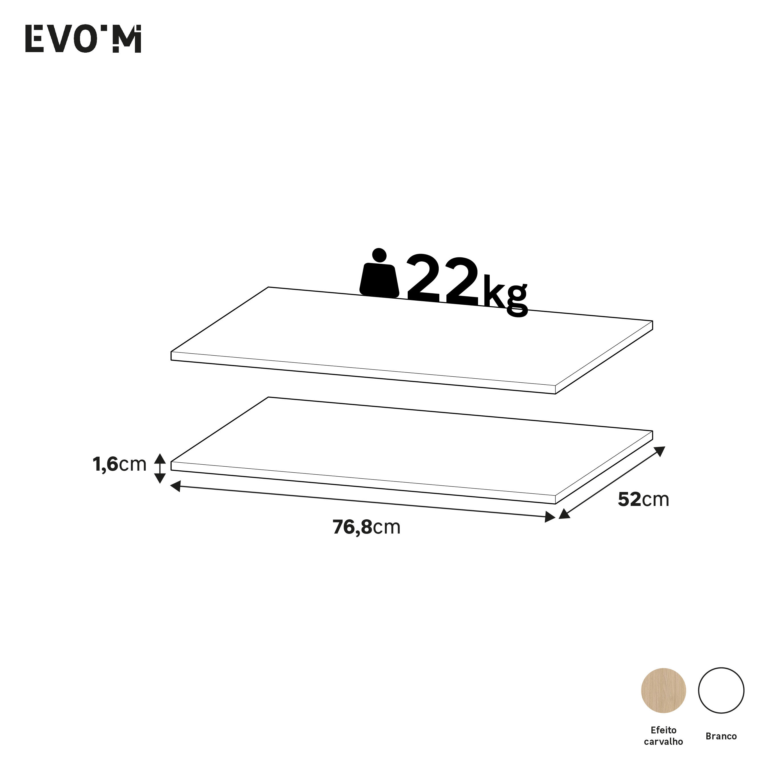 Conjunto 2 prateleiras 80x54 cm carvalho Spaceo Evo'M - 4