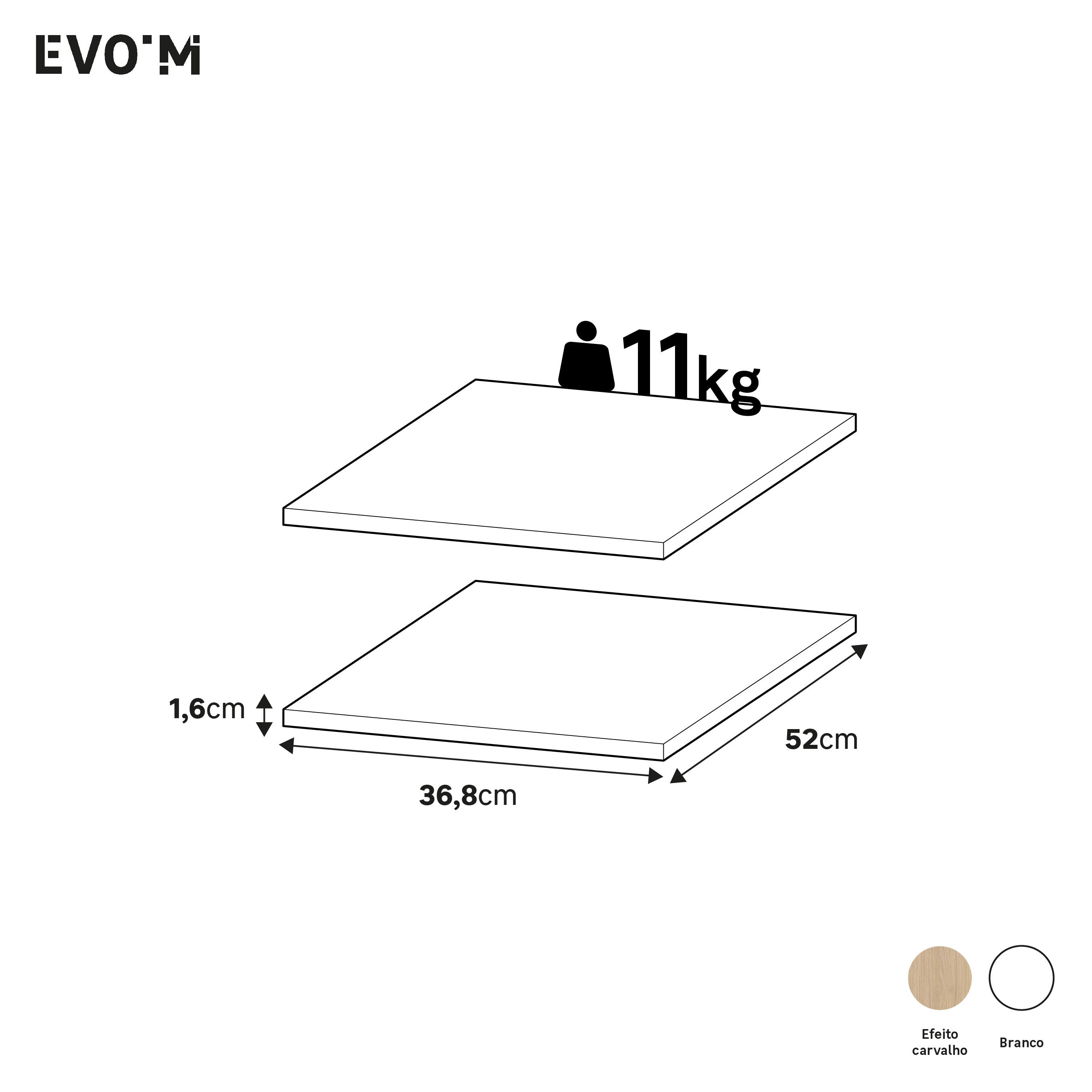 Conjunto 2 prateleiras 40x54 cm carvalho Spaceo Evo'M - 4