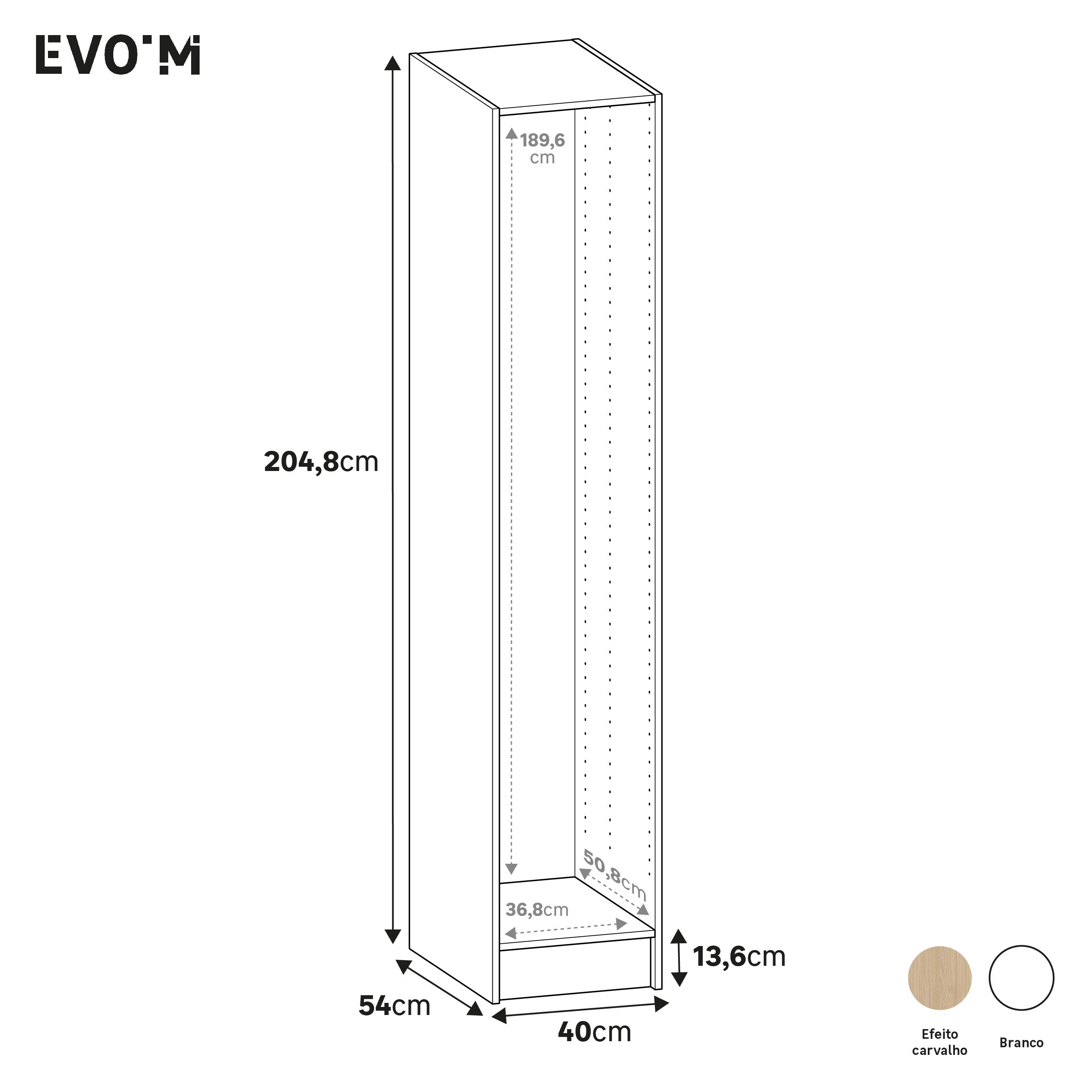 Módulo 204,8x40x54 cm branco Spaceo Evo'M - 5
