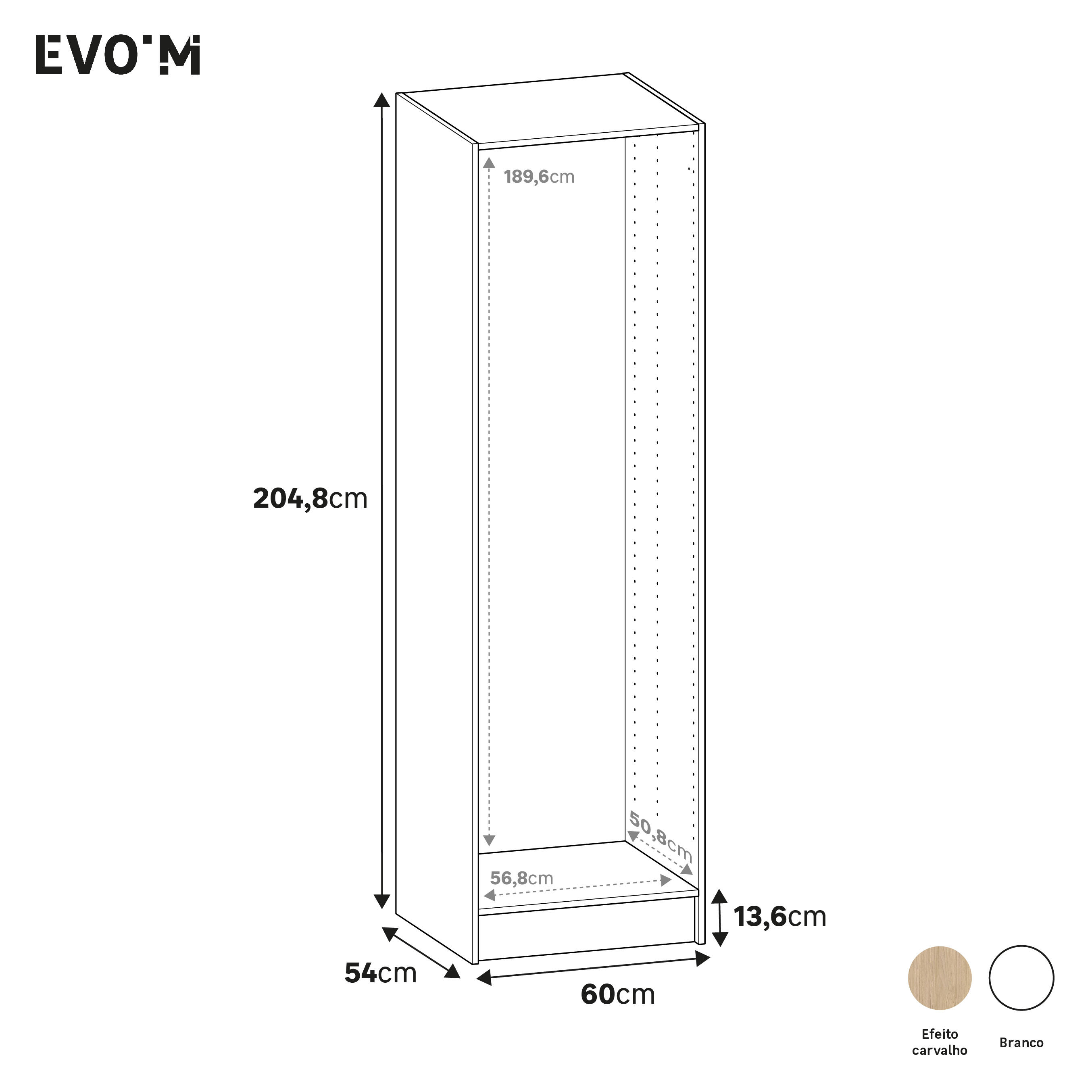 Módulo 204,8x60x38 cm branco Spaceo Evo'M - 5