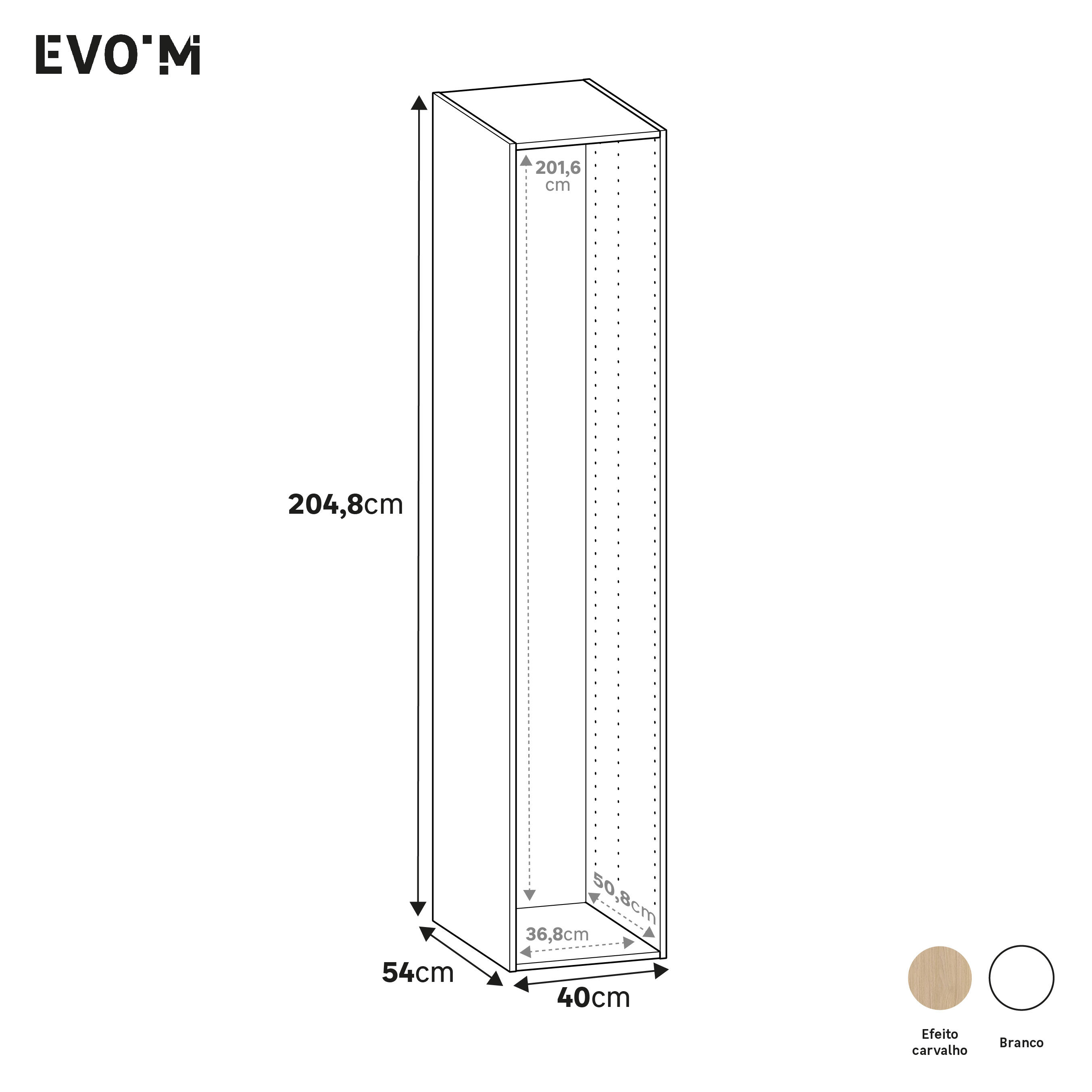 Módulo 204,8x40x54 cm branco Spaceo Evo'M - 4