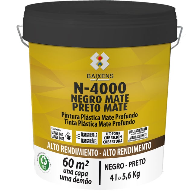 TINTA INTERIOR ACRÍLICA MATE N-4000 BAIXENS 4L PRETO