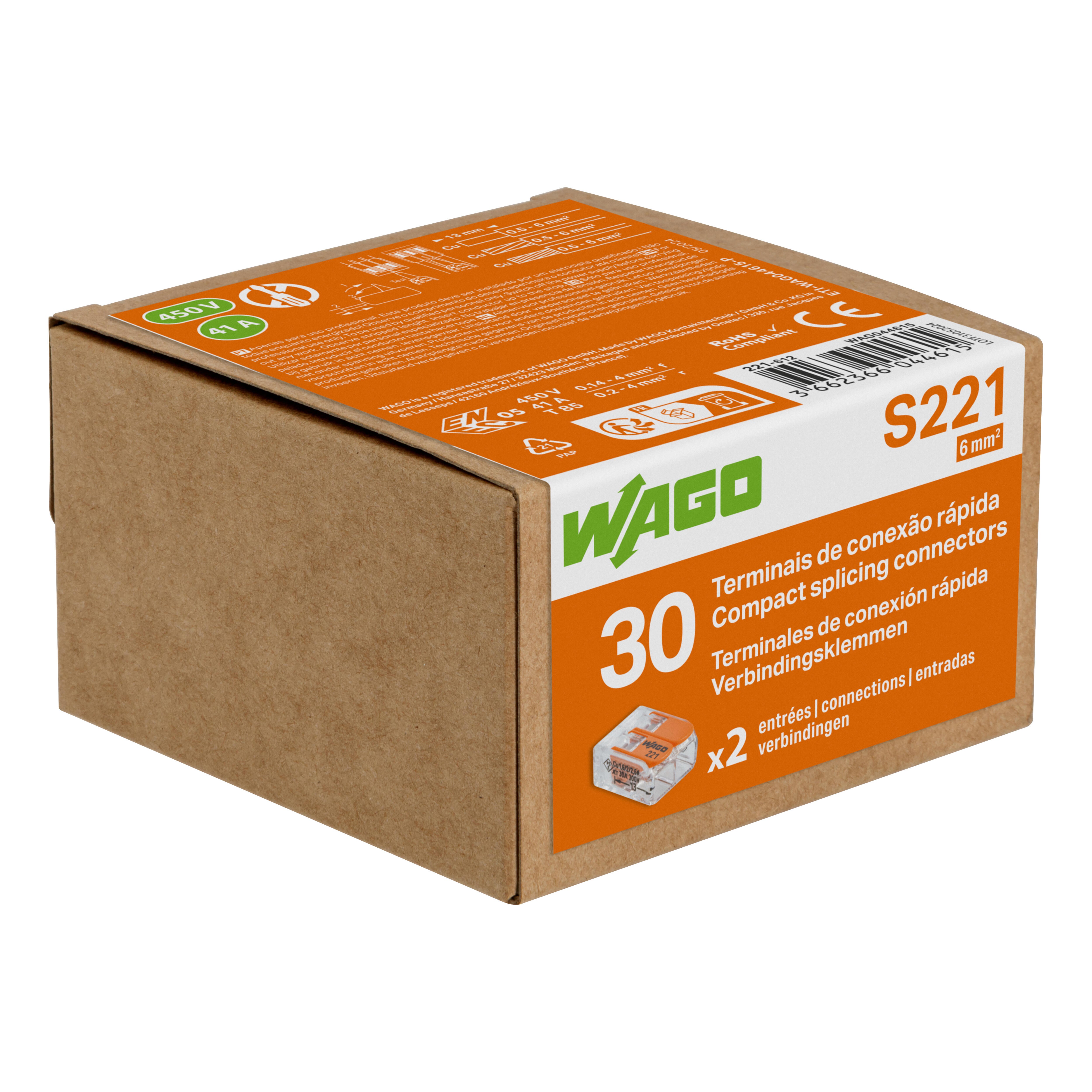 CONECTOR 2 ENTRADAS 0,5-6MM2 WAGO S221 30UDS - 3