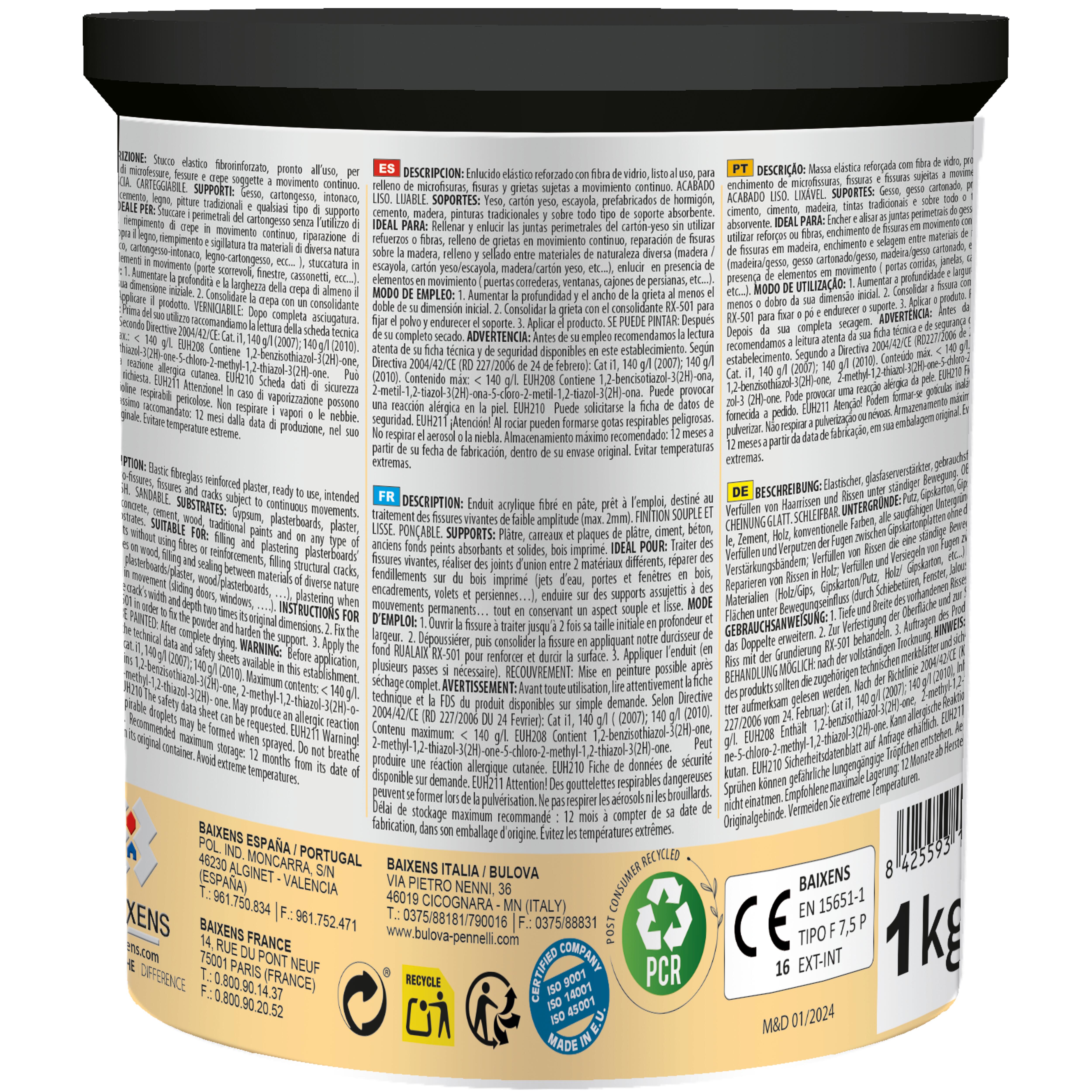 MASSA DE ENCHIMENTO EM PASTA ELÁSTICA INTERIOR EXTERIOR ELASTIC BAIXENS 1KG - 2