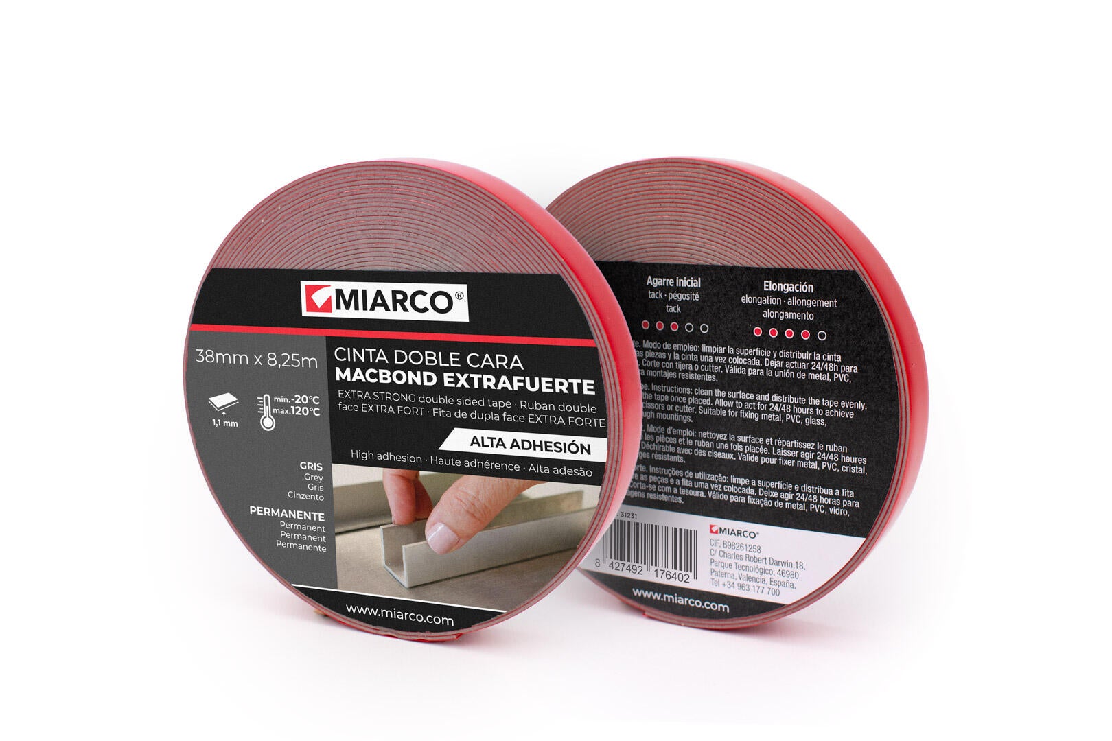 FITA ADESIVA DUPLA FACE EXTERIOR ESPUMA MACBOND 11G MIARCO 38MMX8,25M ...