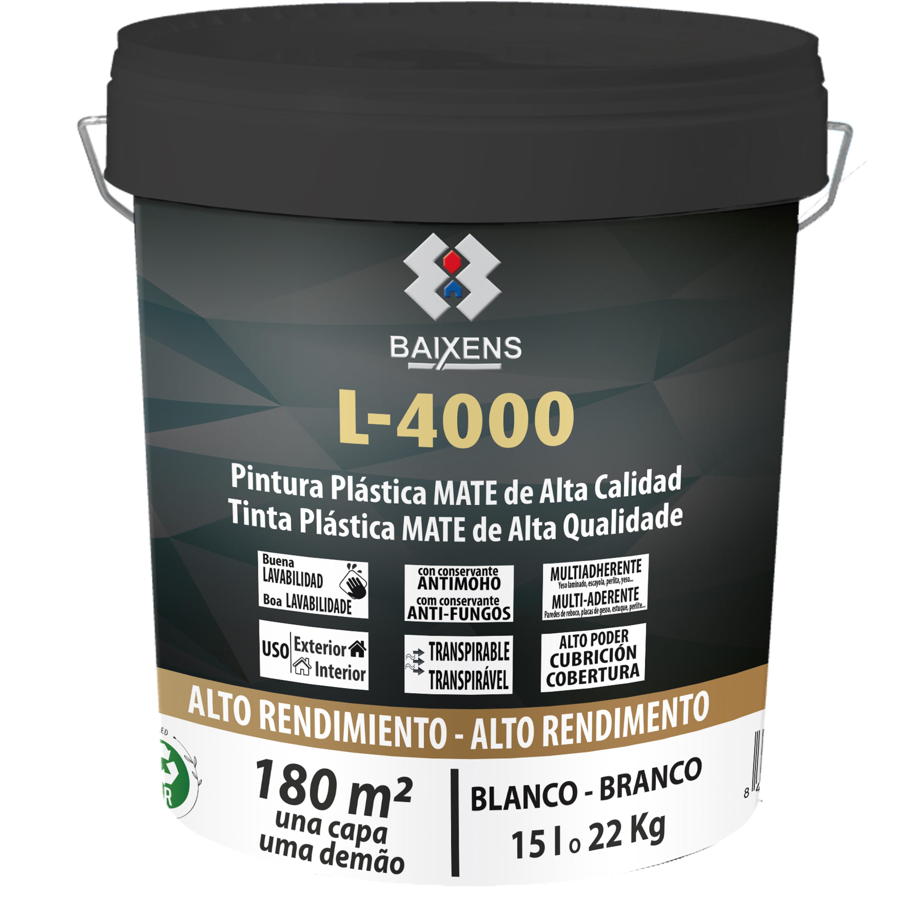 PINTURA PLASTICA BLANCA MATE 15L L4000 Obramat1
