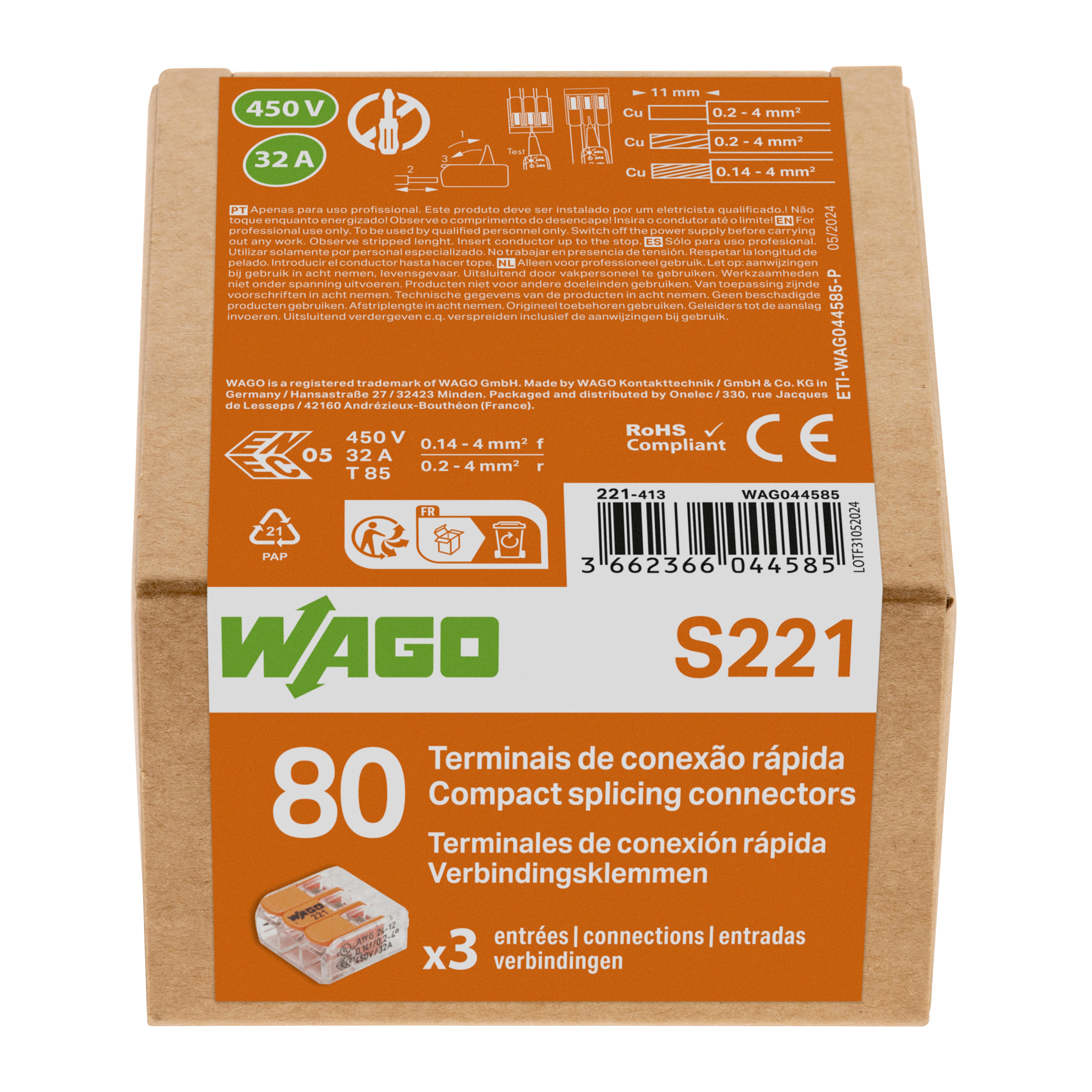 CONECTOR 3 ENTRADAS 0,14-4MM2 WAGO 80UDS - 2