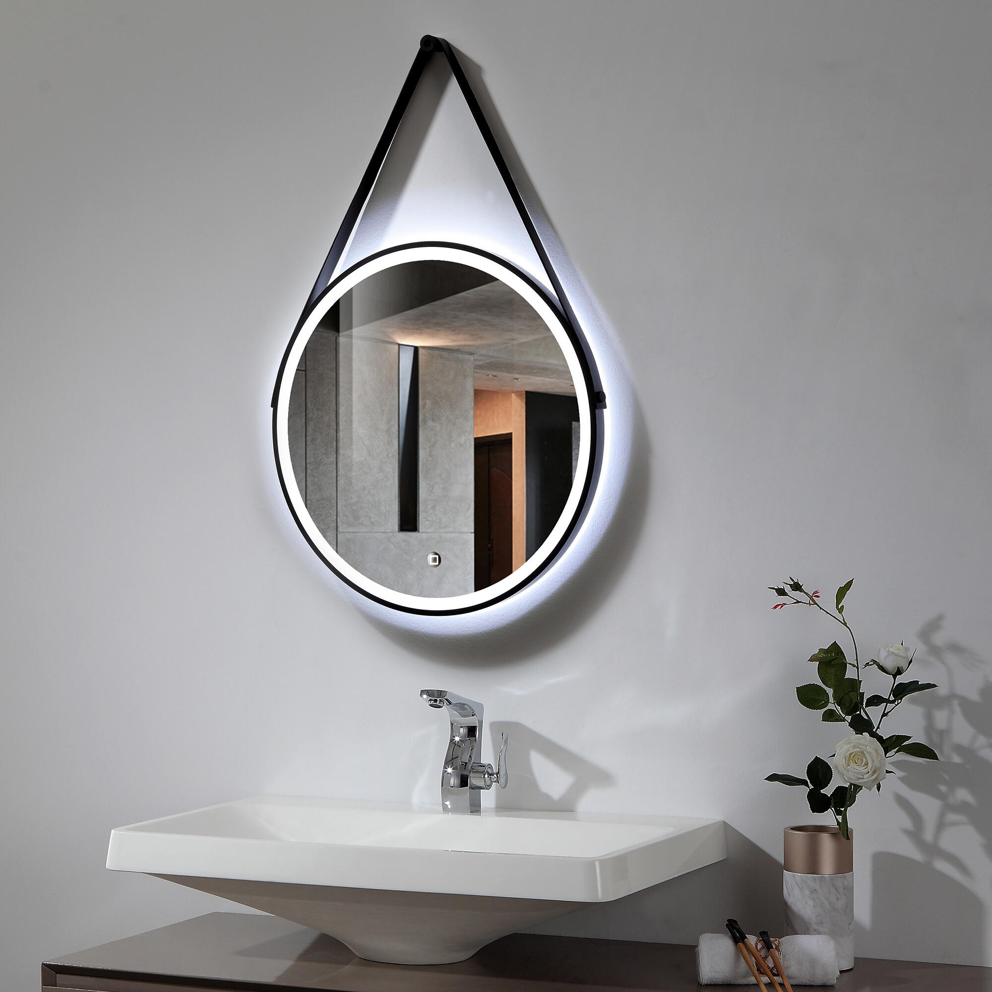 Espejo de baño con luz led soane negro con sensor, táctil 60x60 cm