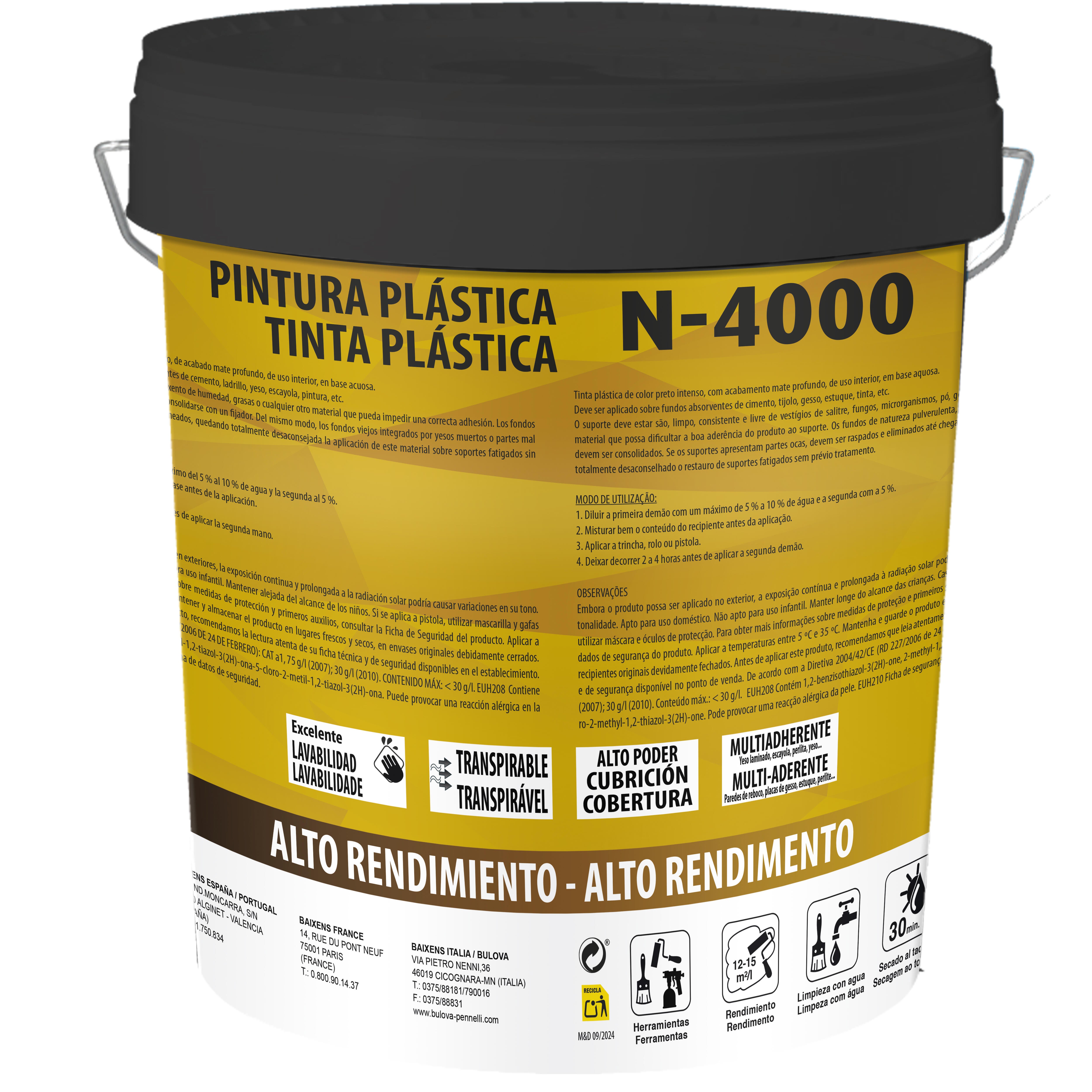 TINTA INTERIOR ACRÍLICA MATE N-4000 BAIXENS 15L PRETO - 2