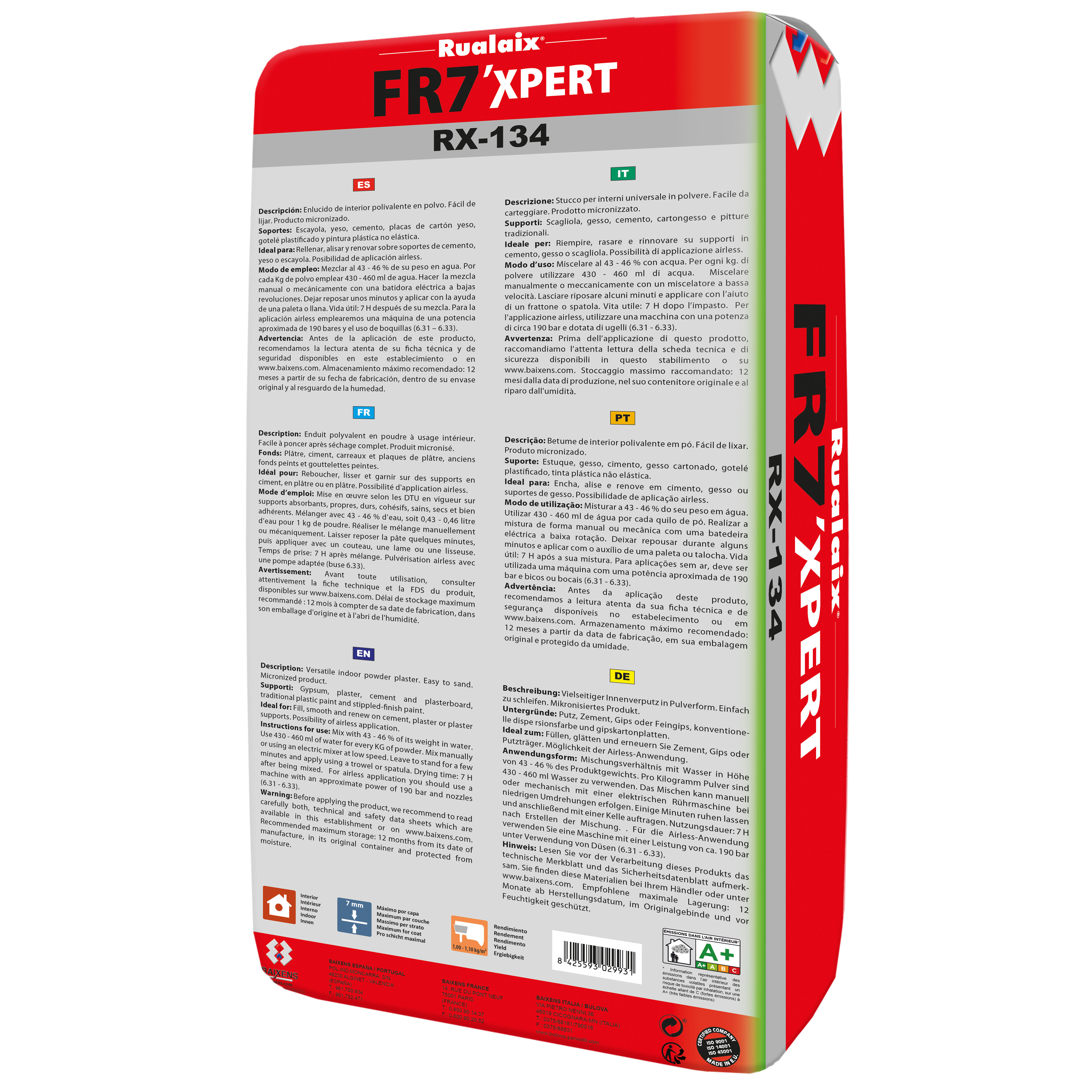 MASSA DE RENOVAÇÃO EM PÓ INTERIOR 7 HORAS CAPA GROSSA FR7 XPERT BAIXENS 15KG - 2