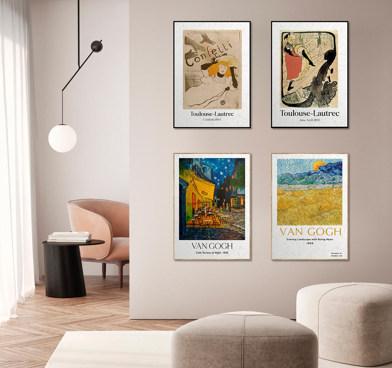 Cuadro pintura impresa enmarcada Naturaleza rectangular de 50 x 70 cm. MDF Van Gogh Campo multicolor. Marco color Haya - 7