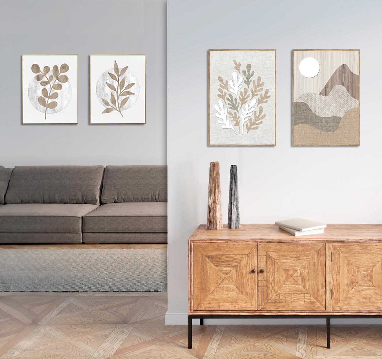 Cuadro objeto decorativo enmarcado Botánica rectangular de 40 x 50 cm. MDF Hojas Punta Harry madera. Marco color Dorado - 6