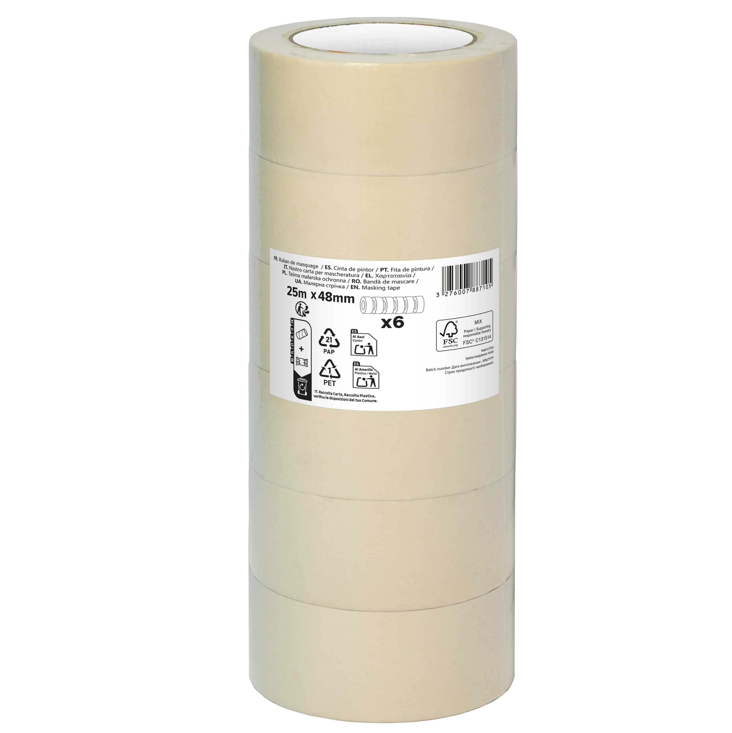 Pack de 6 cintas de pintor blancas 48mm x 25m