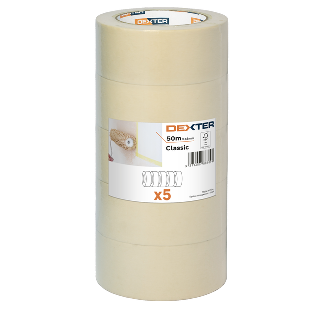 Nastro per mascheratura DEXTER 50 m x 48 mm superfici lisce, 5 pezzi