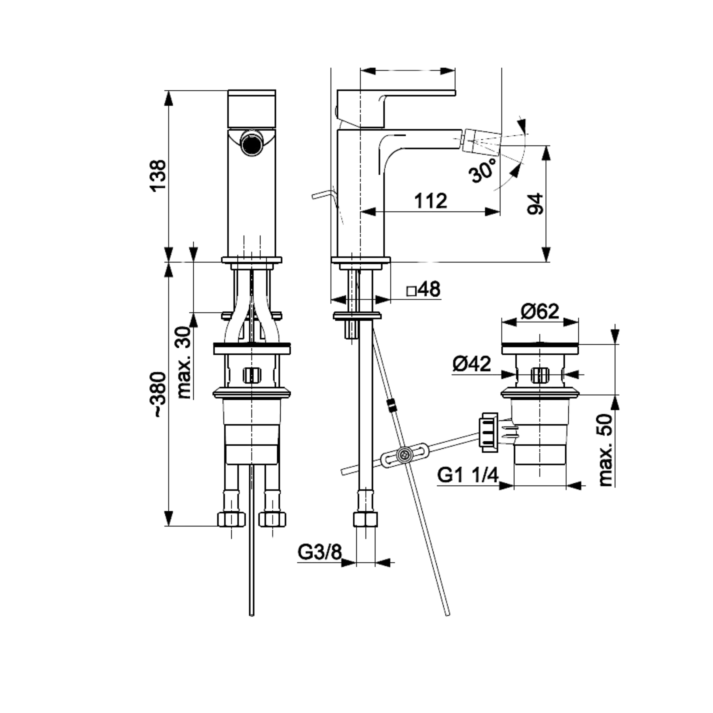 Bateria bidetowa czarna Dust z korkiem KFA Armatura - 5