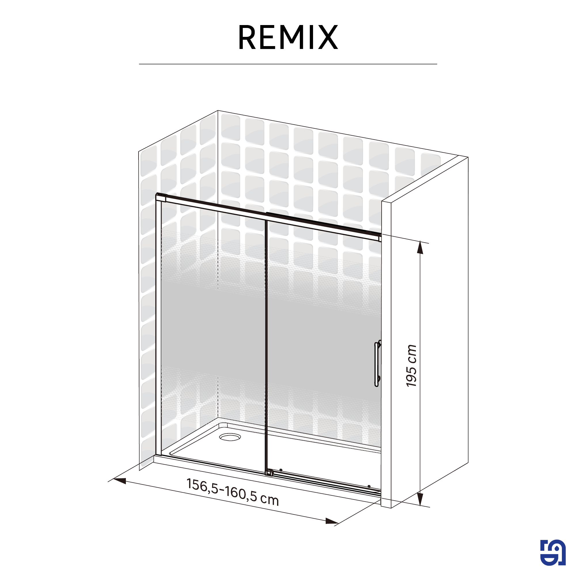 Porta de duche correr 1 porta 1 fixa 160 x 195 cm serigrafado cromado Sensea Remix - 6